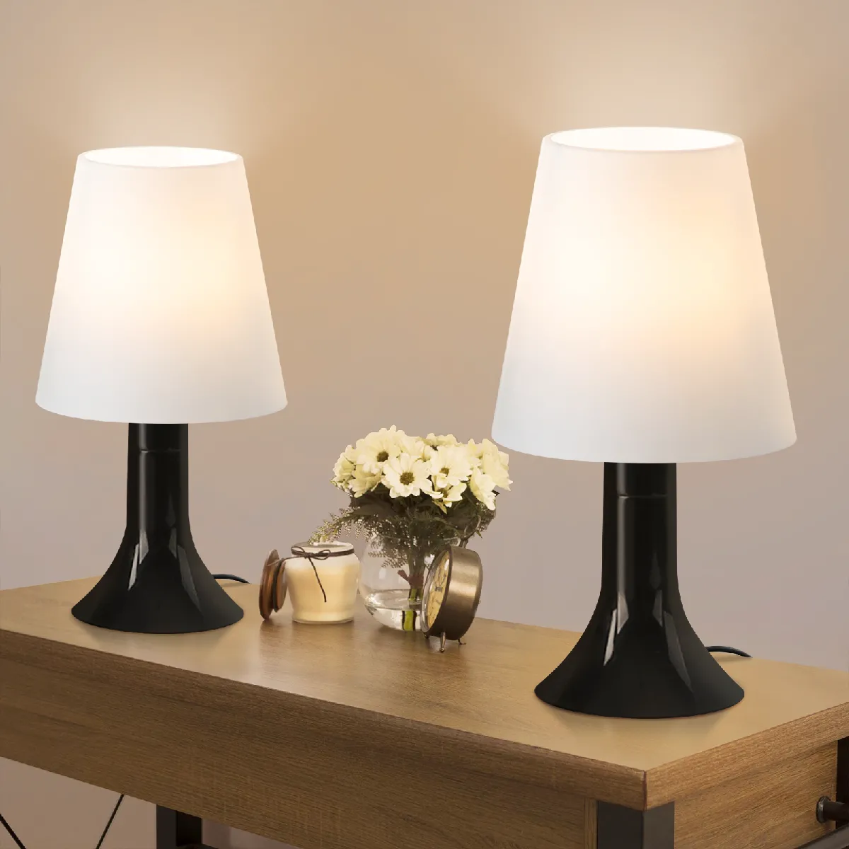 Nettlife Lot de 2 lampes de chevet - Noir