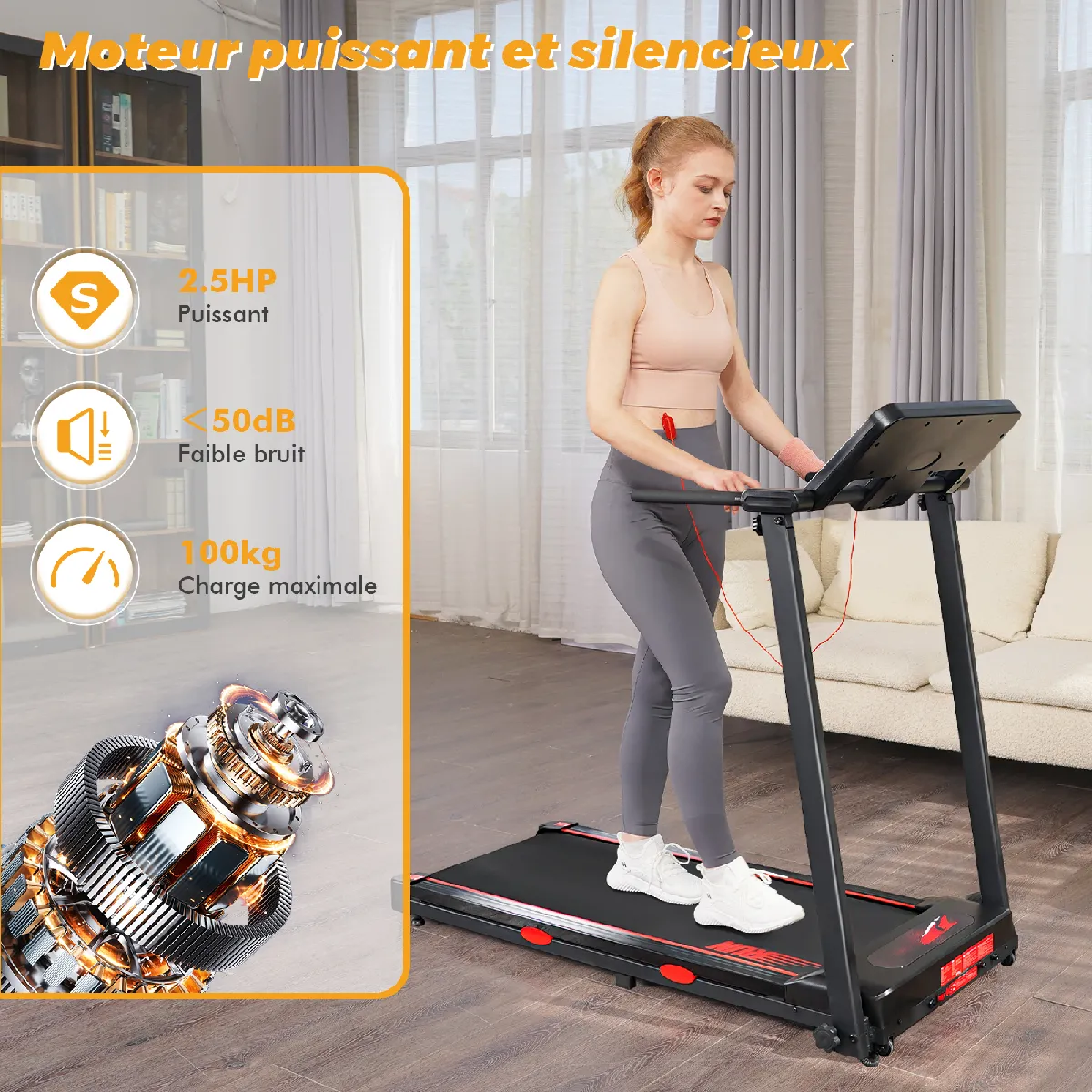 LABGREY Tapis De Course Électrique Pliable 2-en-1 – 12 Km/h, 2,5 CV, Bluetooth, Compatible Zwift/Kinomap/FitShow