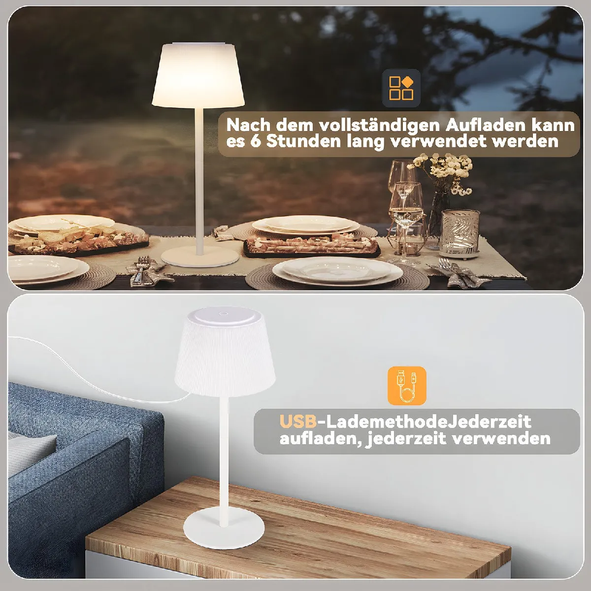 Mr. White Lot De 2 Petites Lampes De Table LED Sans Fil Rechargeables à Piles Pour Restaurant, Cuisine, Terrasse, Dîner, Salle à Manger (noir