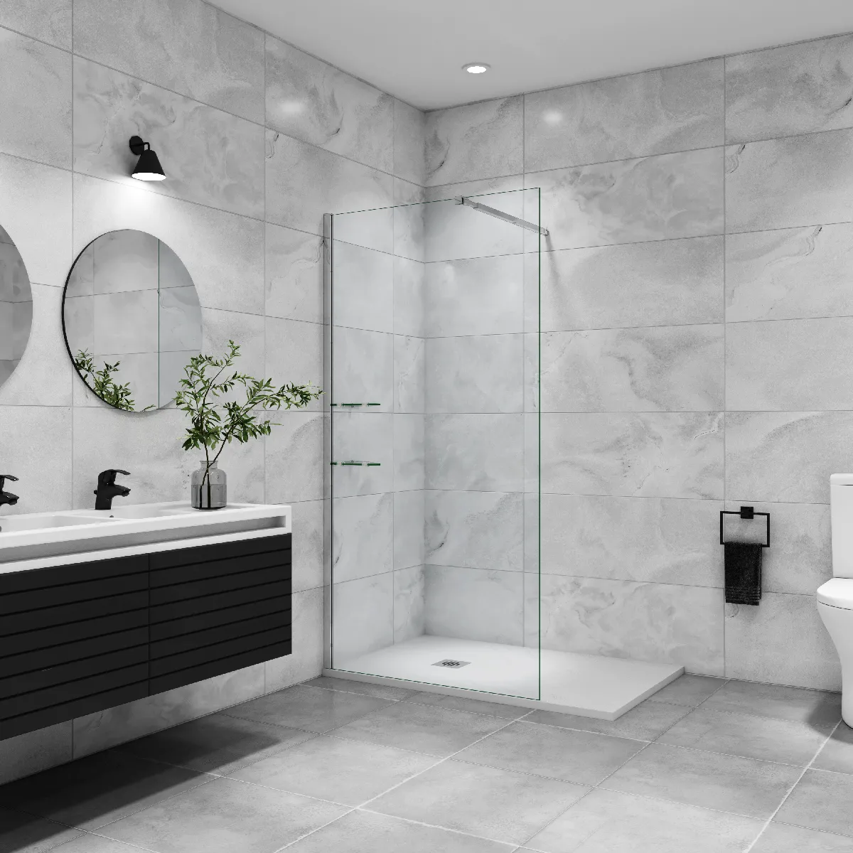 AICA paroi de douche à l'italienne 140 x 190cm paroi de douche avec 2 étagères et une barre de stabilisation extensible 73-120cm AICA paroi de douche à l'italienne 140 x 190cm paroi de douche avec 2 étagères et une barre de stabilisation extensible 73-120cm