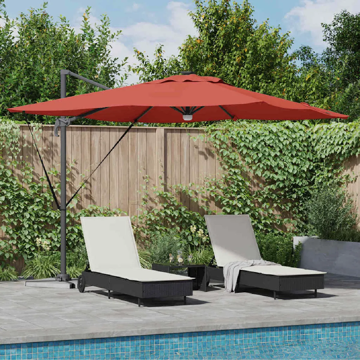 vidaXL Parasol Roma Rouge 286 x 284 x 270 cm Aluminium et polyester