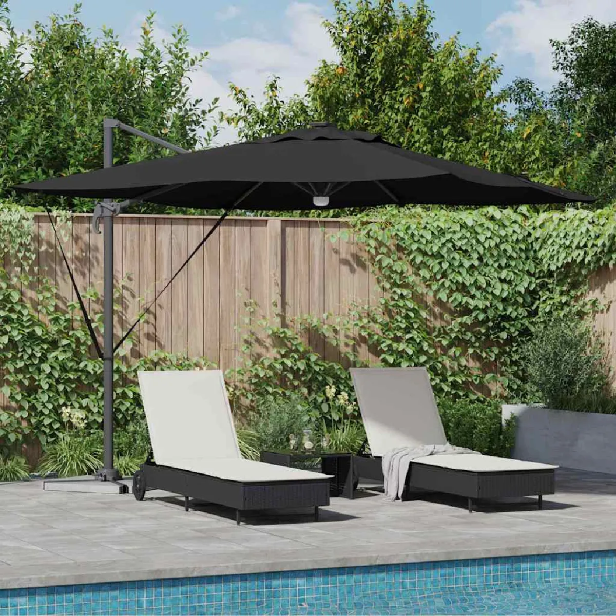 vidaXL Parasol Déporté Roma avec LED Bourgogne 286x285x270 cm Aluminium - vue 8