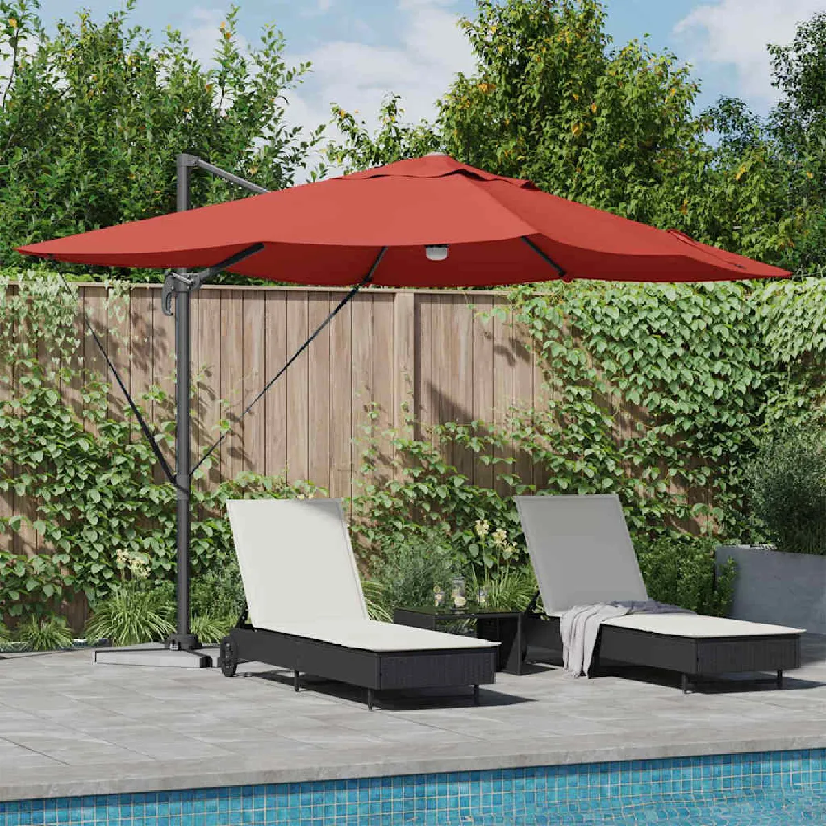 vidaXL Parasol Déporté Sable Polyester Grand Inclinable - vue 7