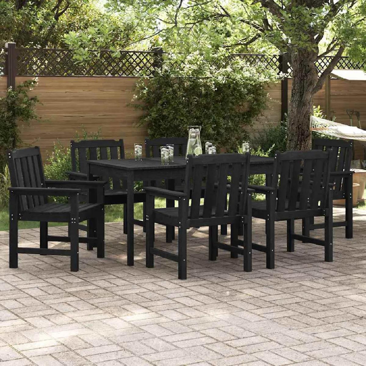 vidaXL Chaises de salle à manger jardin 6 pcs noires 65 5x55 5x88 cm HDPE Chaises de salle à manger jardin 2 pcs noires HDPE