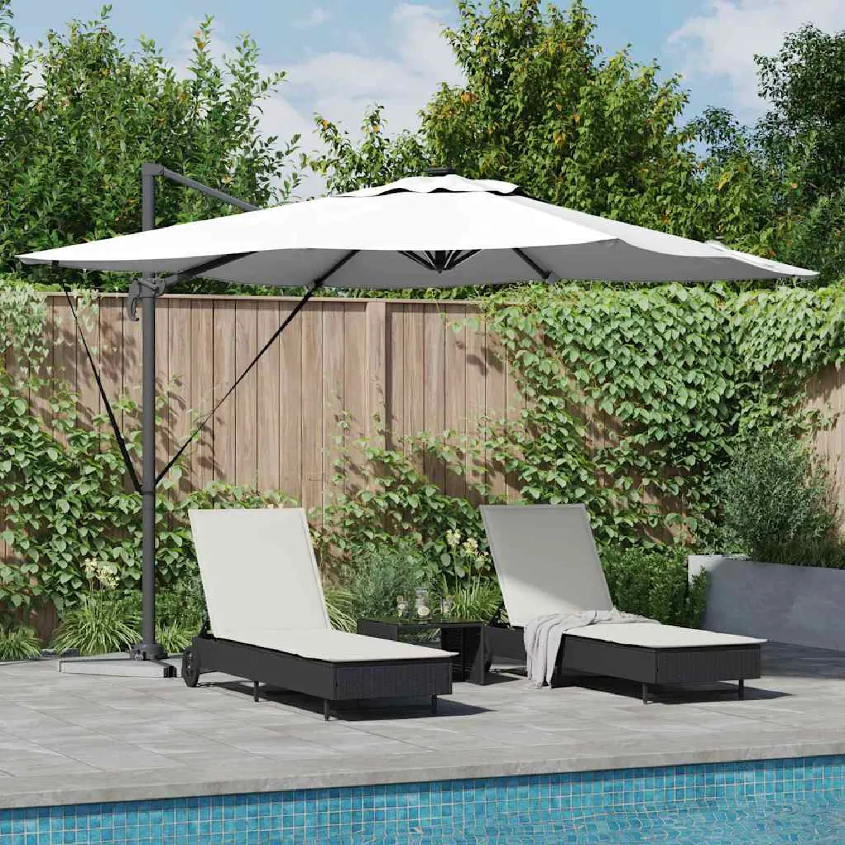 vidaXL Parasol Déporté Roma avec LED Bourgogne 286x285x270 cm Aluminium - vue 10