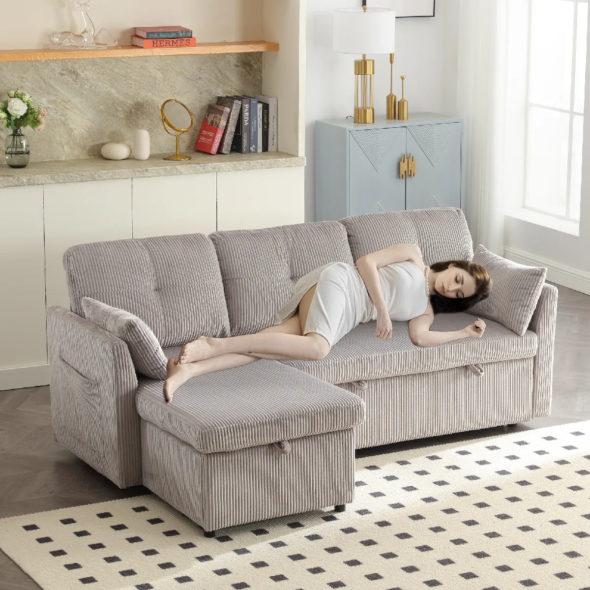 Okwish Canapé droit 3 places - Gris clair