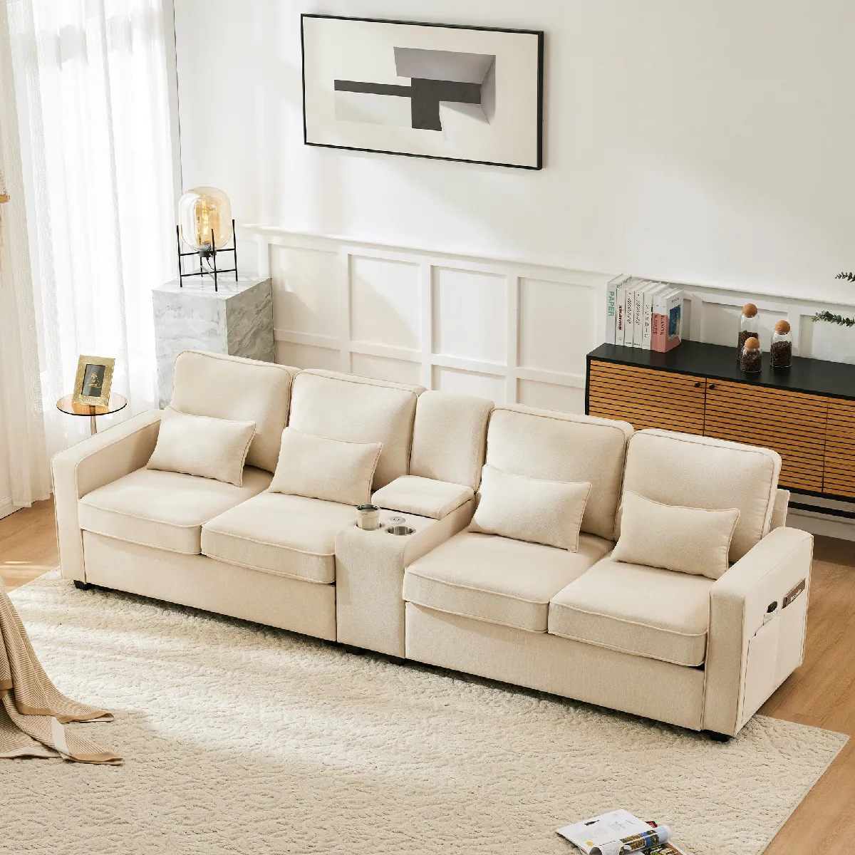 Okwish Canapé droit 4 places - Blanc Okwish Canapé droit 4 places - Blanc
