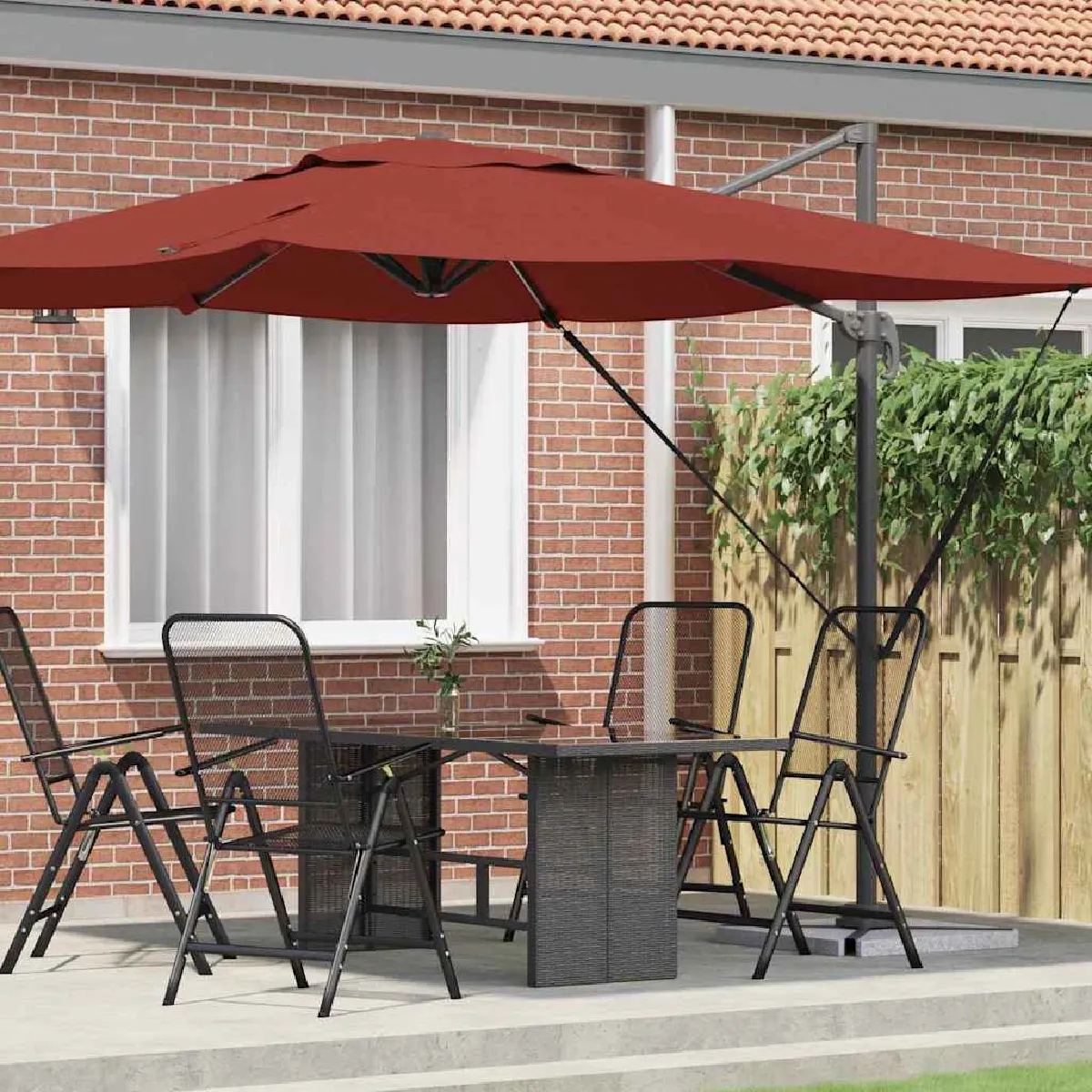 vidaXL Parasol de patio Sable Auvent en polyester 3m Hauteur réglable - vue 8