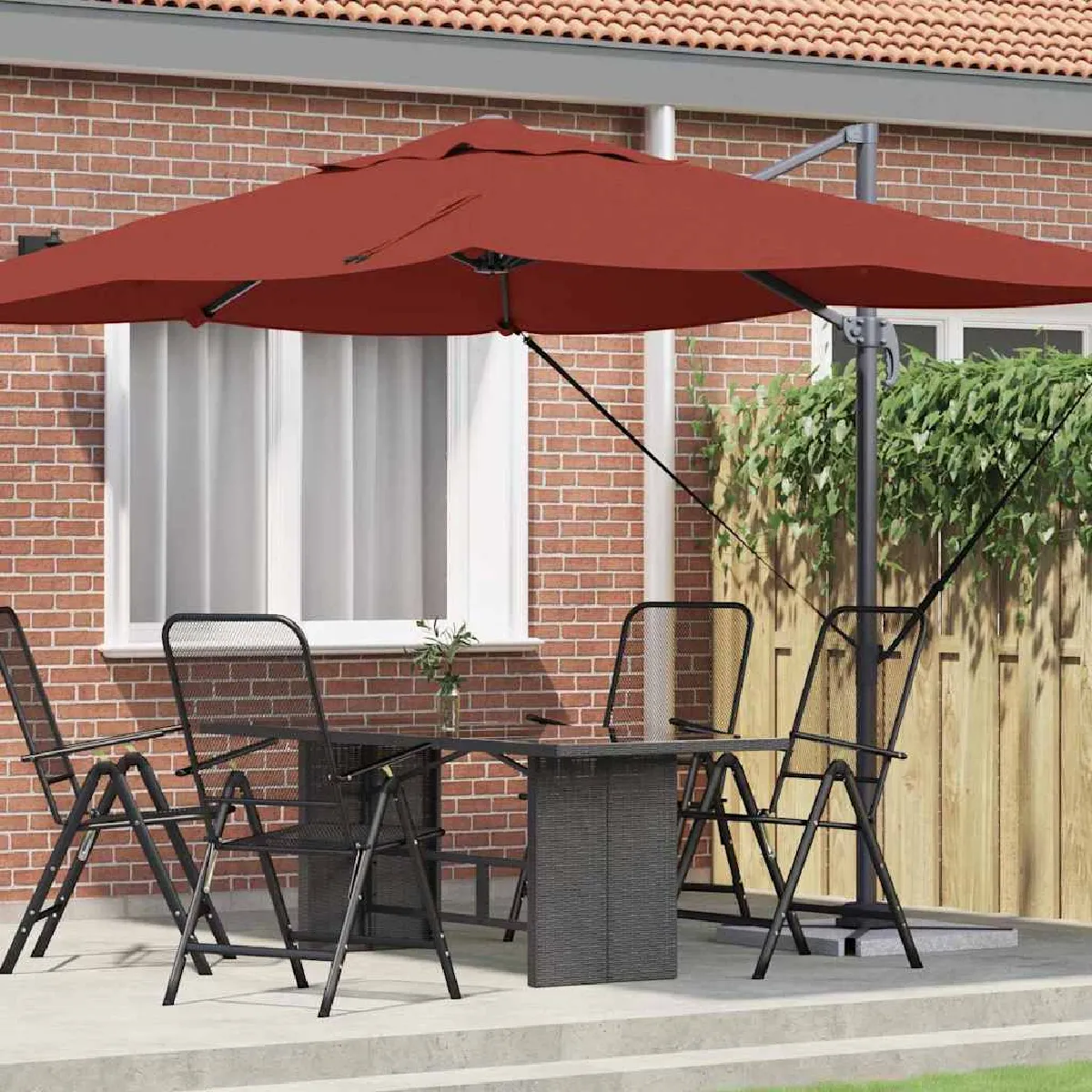 vidaXL Parasol Déporté Sable Polyester Grand Inclinable - vue 4