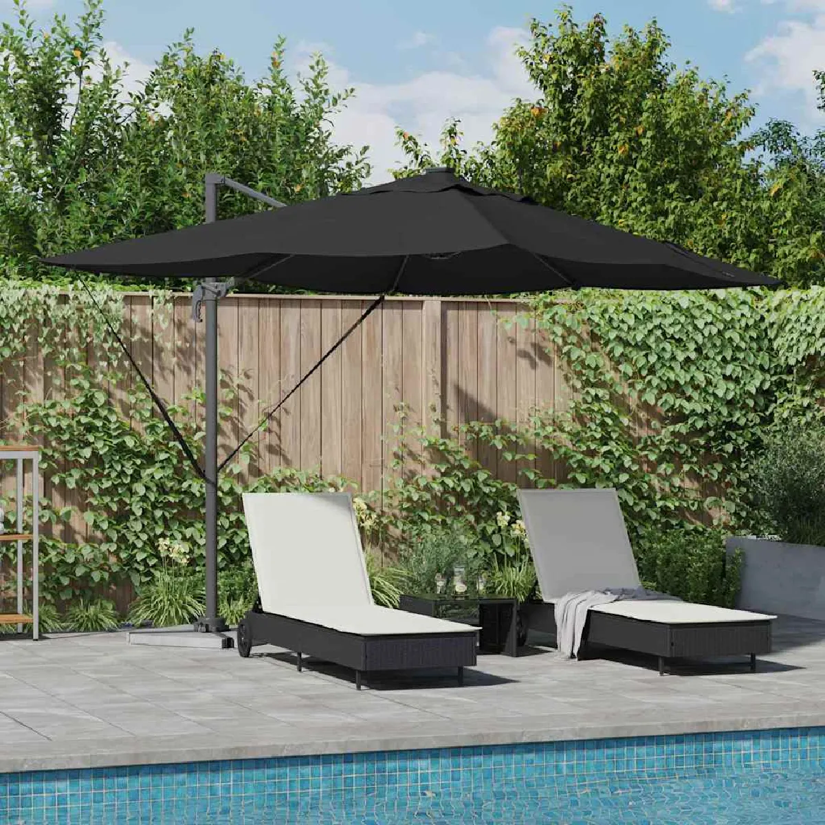 vidaXL Parasol Déporté Sable Polyester Grand Inclinable - vue 9