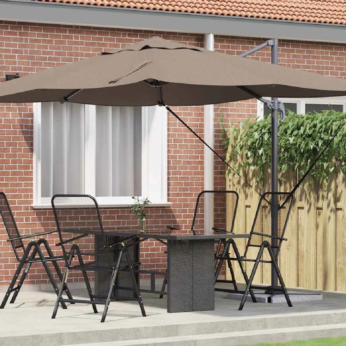 vidaXL Parasol Déporté Sable Polyester Grand Inclinable - vue 5