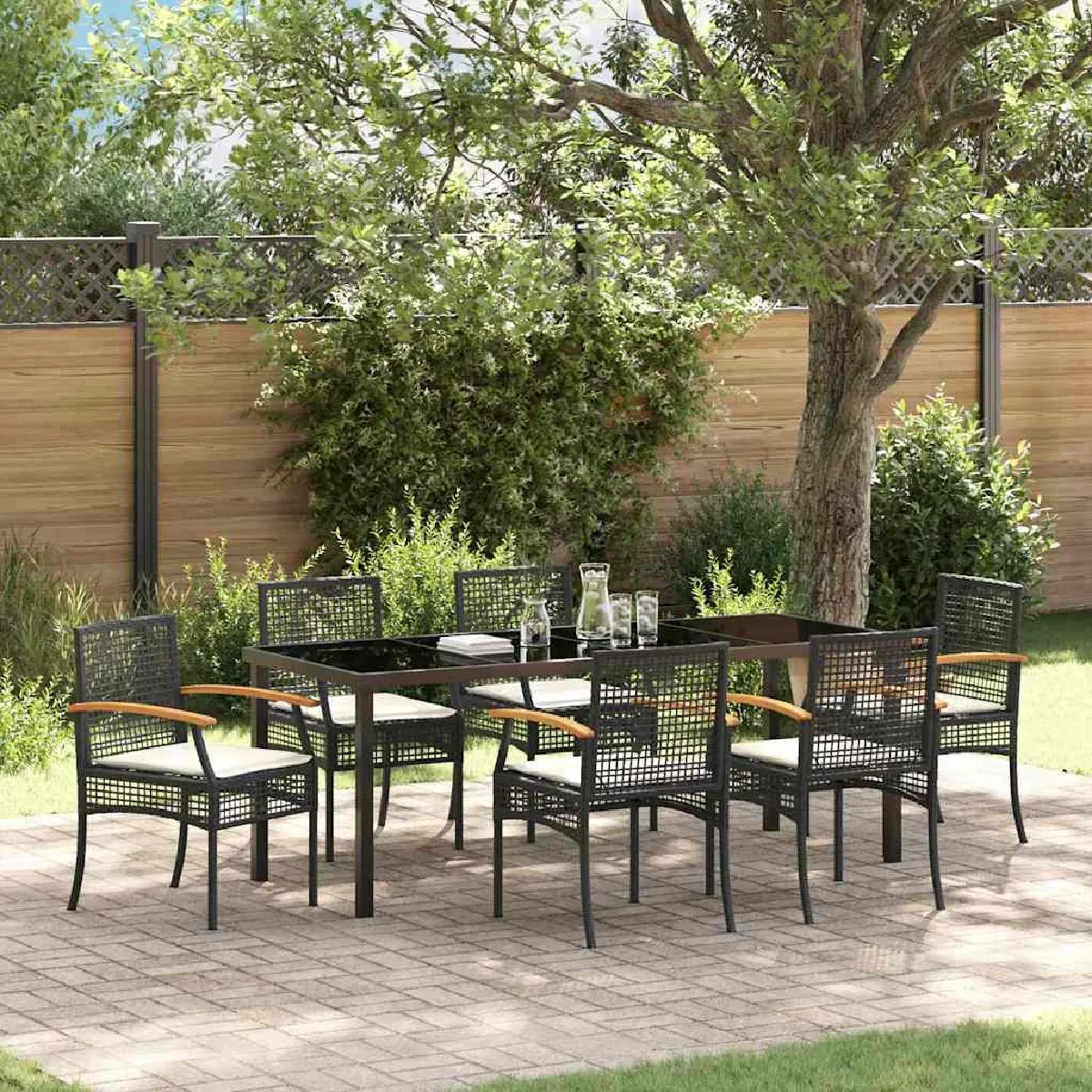 vidaXL Ensemble de salle à manger pour jardin 7 pcs Noir Rotin