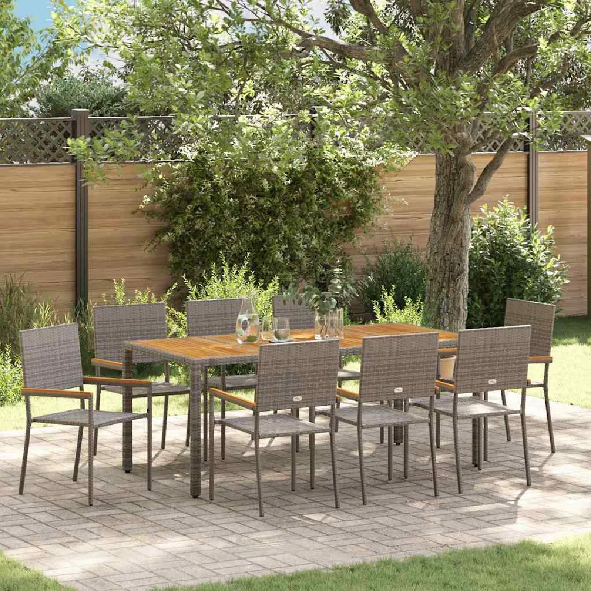 vidaXL Ensemble de salle à manger pour jardin 9 pcs Gris polyrotin