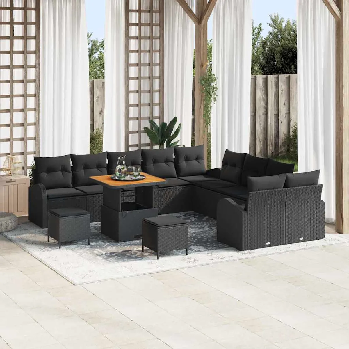 vidaXL Ensemble de canapé de jardin avec coussin 13 pcs Noir