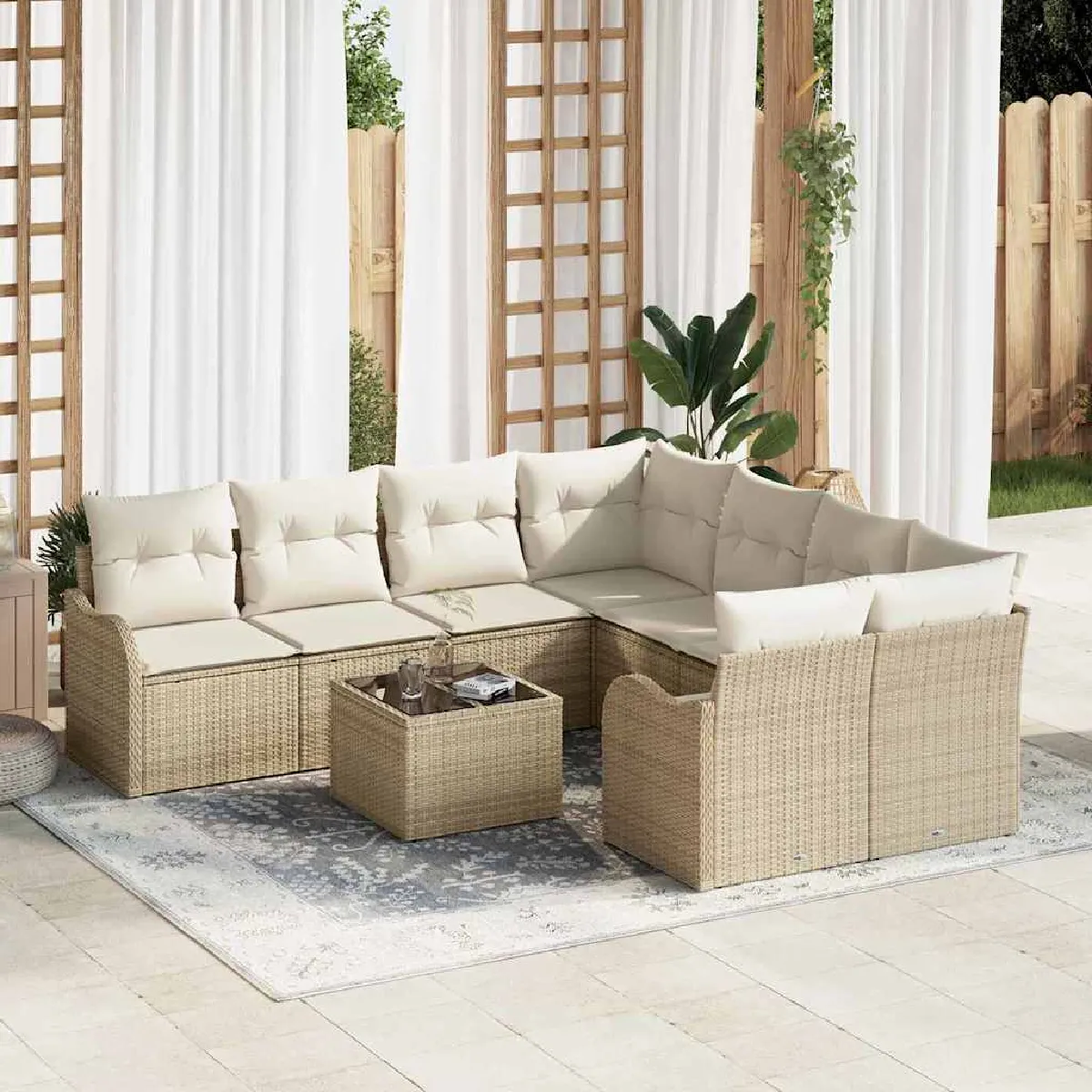 vidaXL Ensemble de canapé de jardin avec coussin 9 pcs et crème - vue 6
