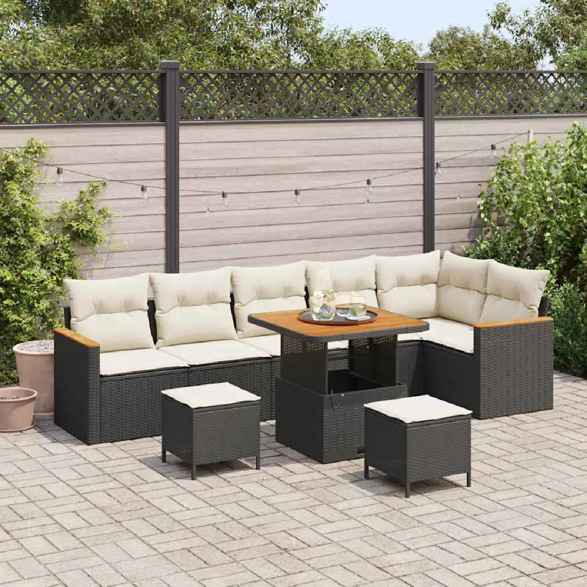 vidaXL Ensemble de canapé de jardin 9 pcs Noir polyrotin