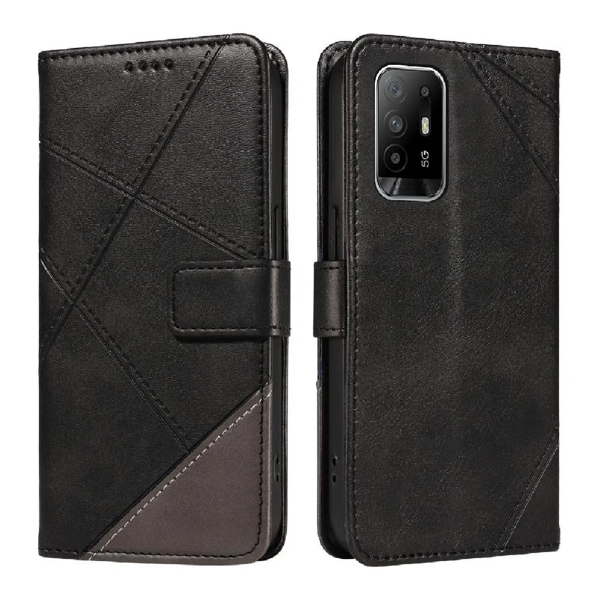 Générique Noir Flip Étui Pour Oppo A95 5G Avec Couture Diamant Et Fente Pour Carte De Haute Qualité Étui De Protection De Téléphone En Cuir Foxdock