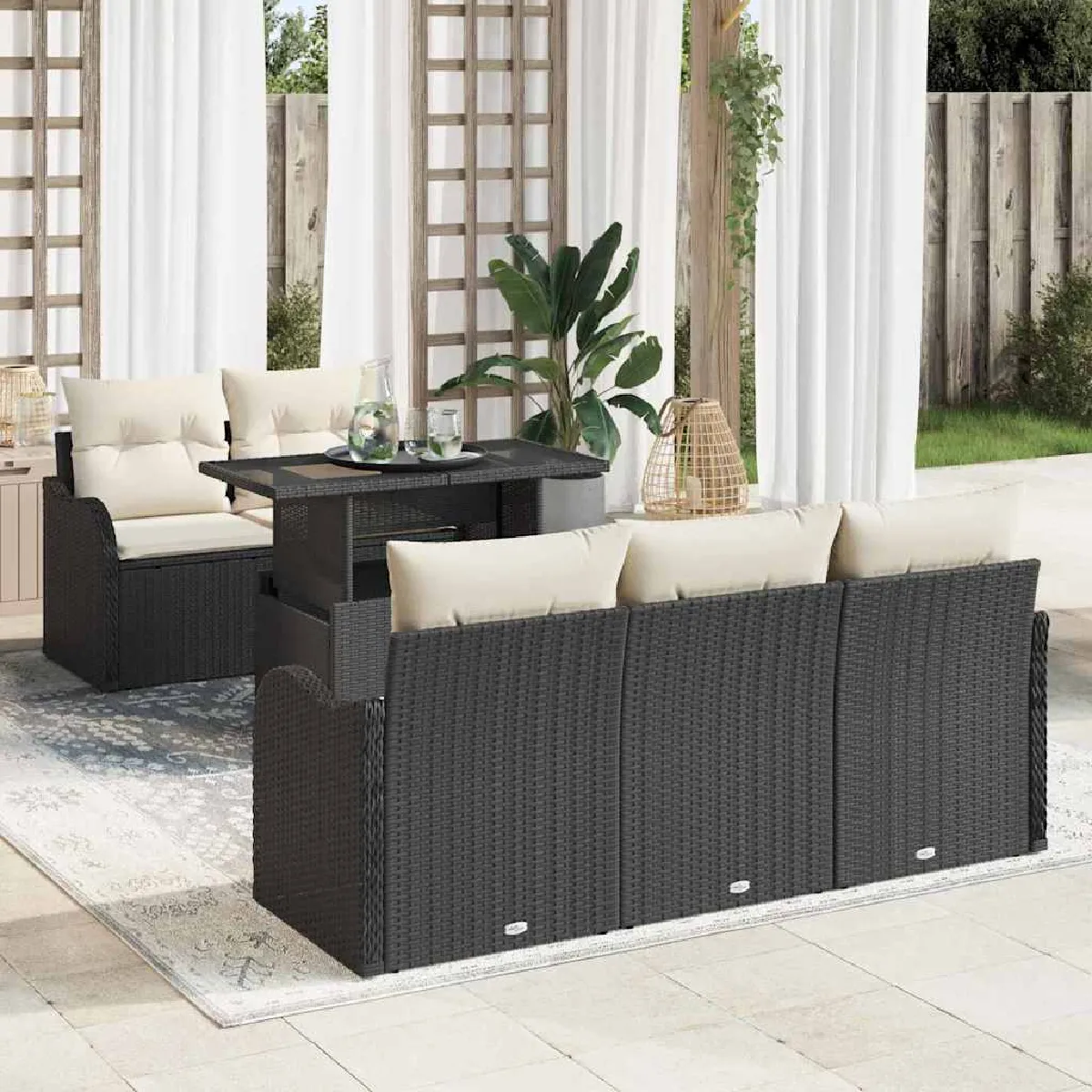 VIDAXL - Canapé de jardin - Ensemble 6 pièces - Rotin - Noir - Image 3