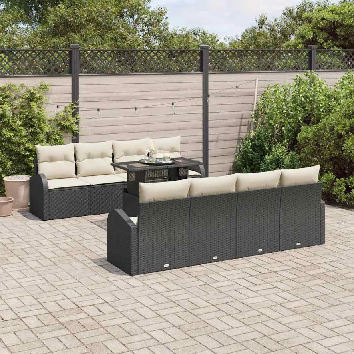 vidaXL Ensemble de canapé de jardin 9 pcs Noir Poly Rattan