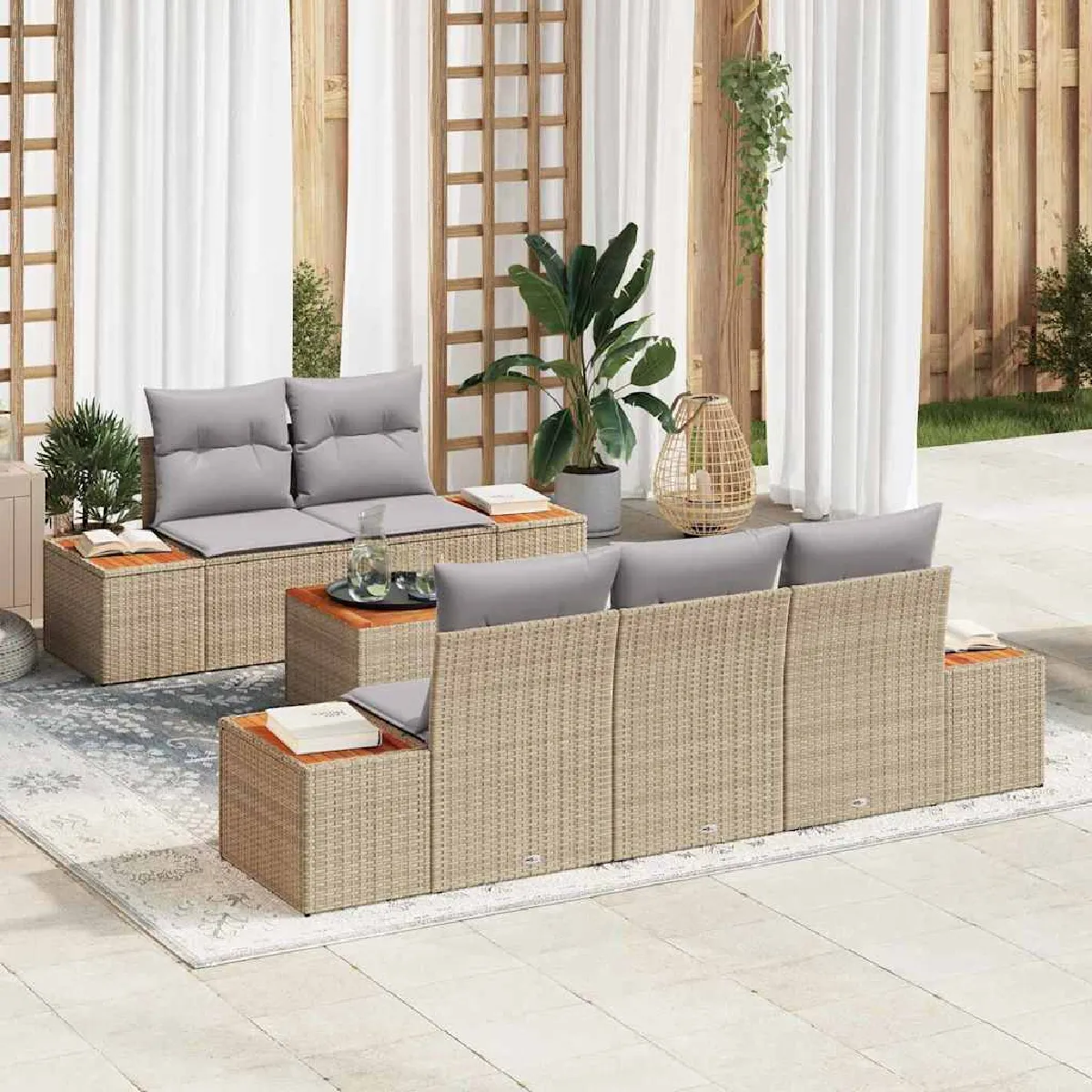 vidaXL Ensemble de canapé de jardin 6 pcs Poly rotin - vue 2