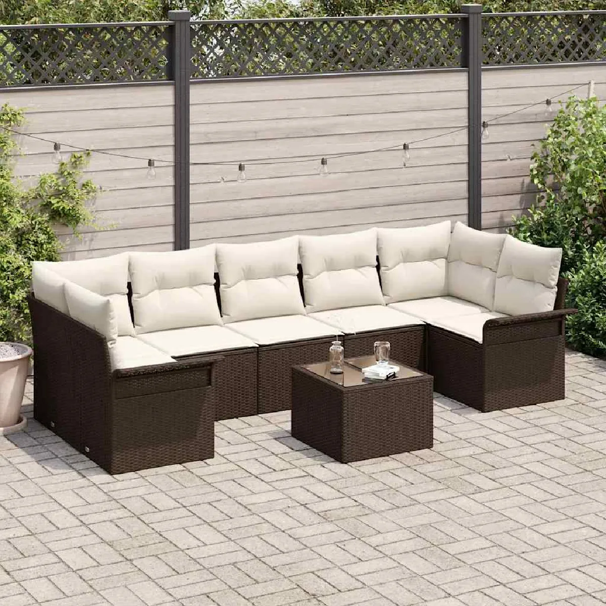 vidaXL Ensemble de canapé de jardin 8 pcs Marron et Crème polyrotin