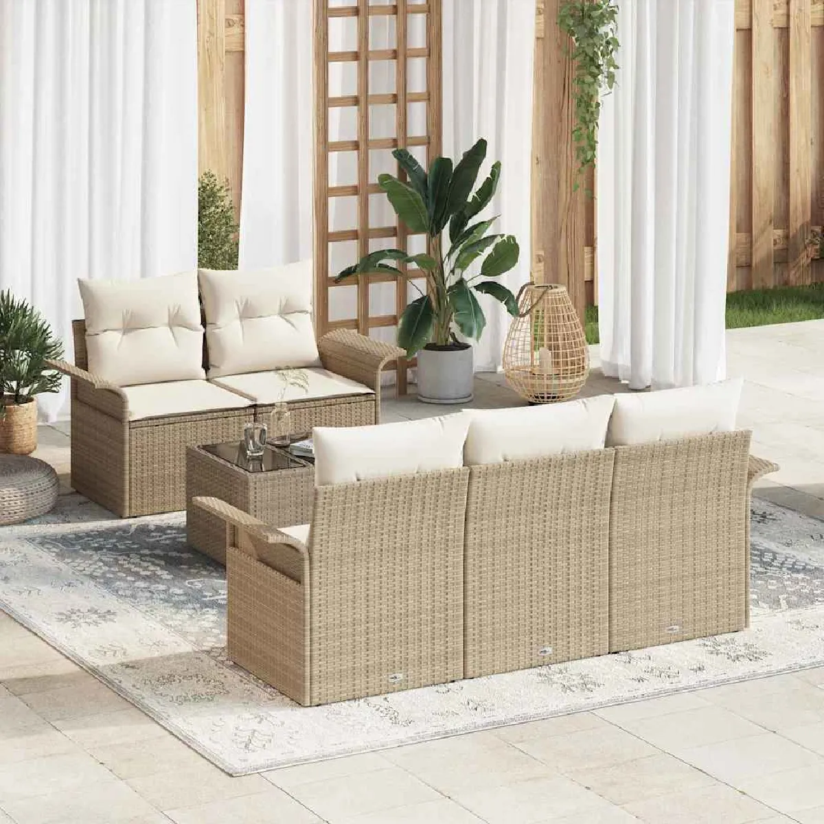 vidaXL Ensemble de canapé de jardin avec coussin 6 pcs et crème - vue 5