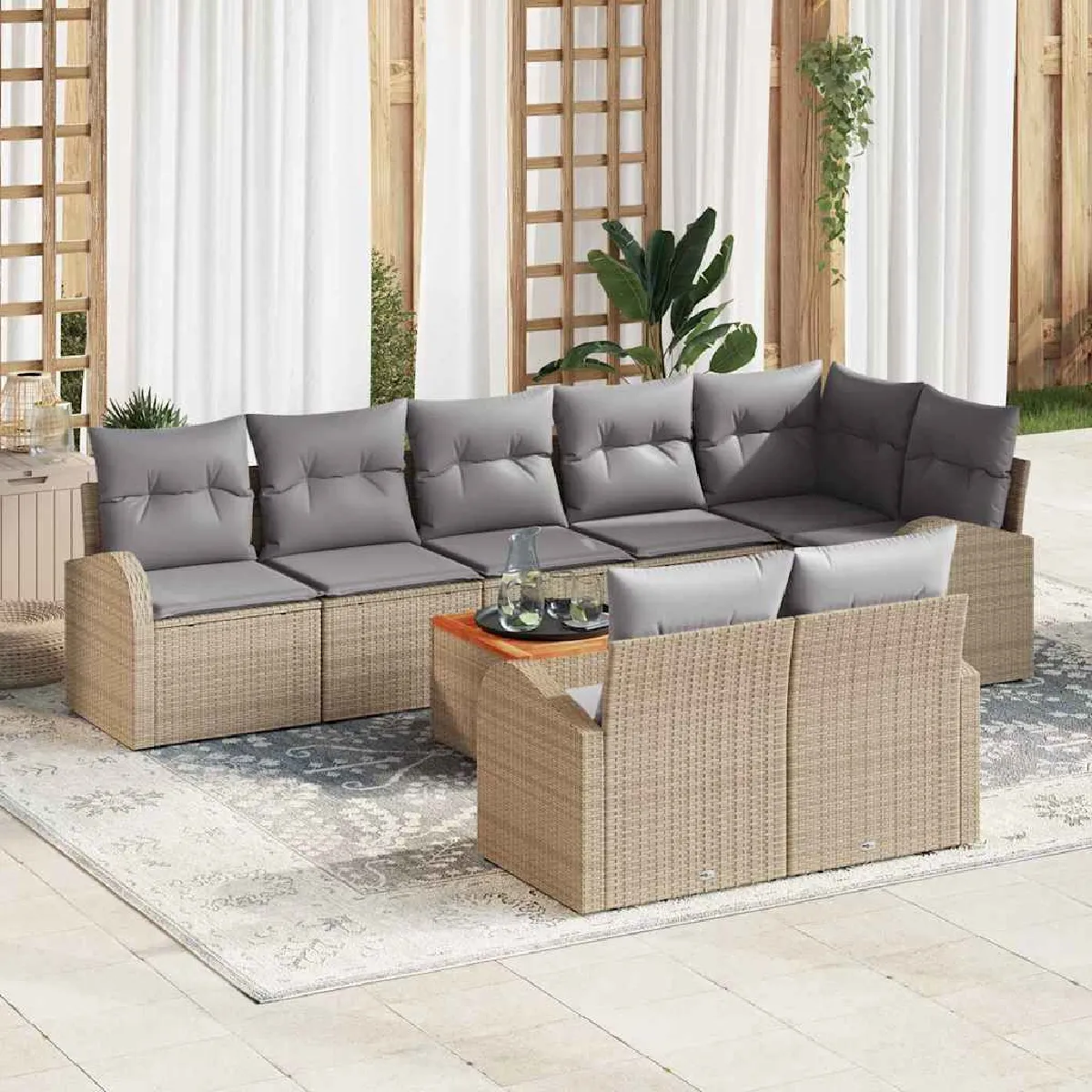 vidaXL Ensemble de canapé de jardin 9 pcs Beige et Gris clair