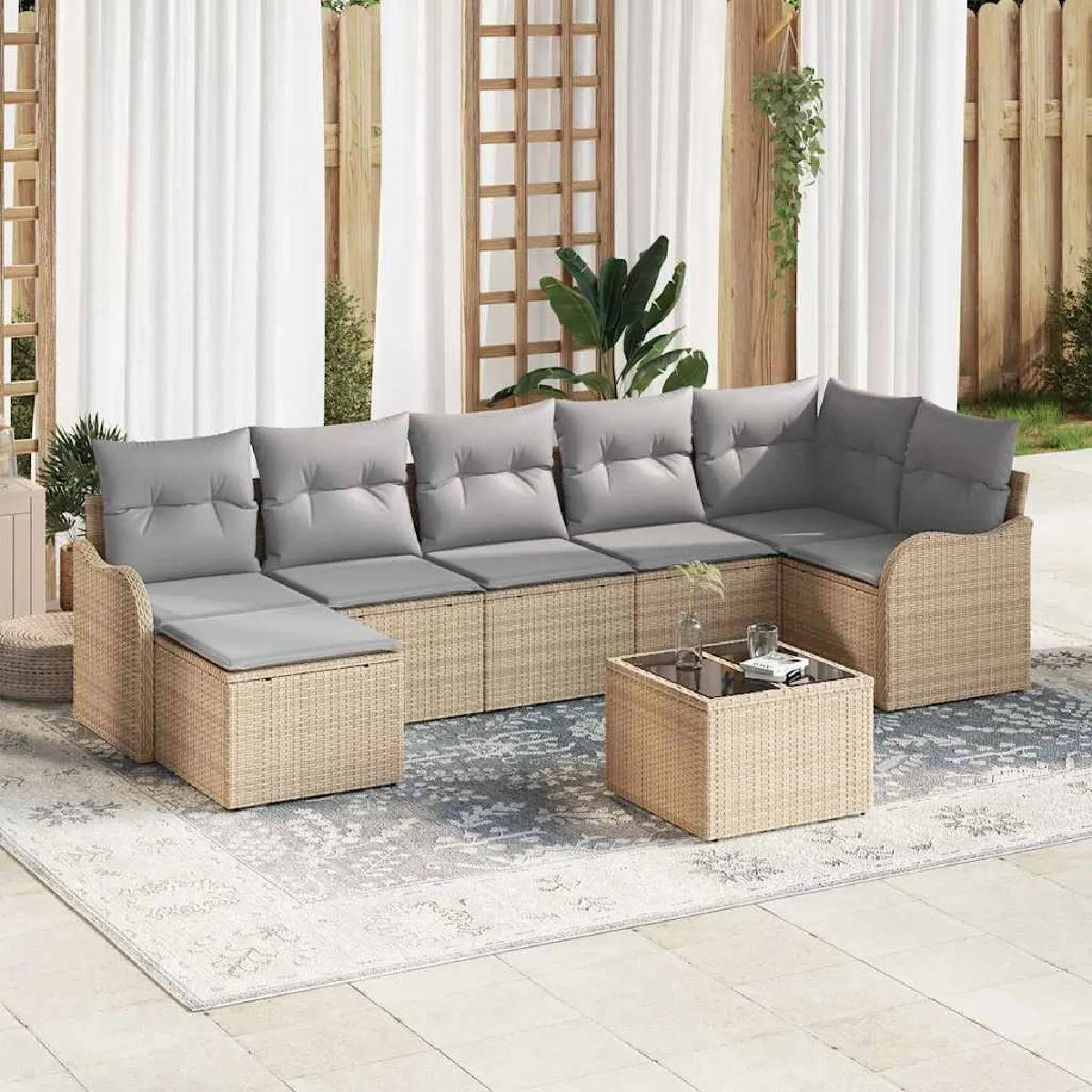 Vidaxl Beige/Gris/Clair Ensemble De Canapé De Jardin 8 Pc Et Polyrotin