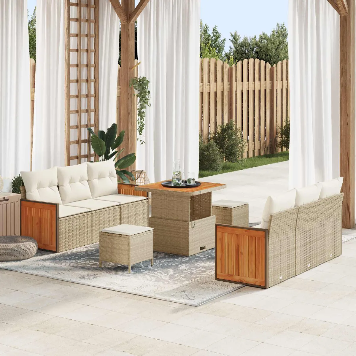 vidaXL Ensemble de canapé de jardin avec coussin 9 pcs et crème - vue 3