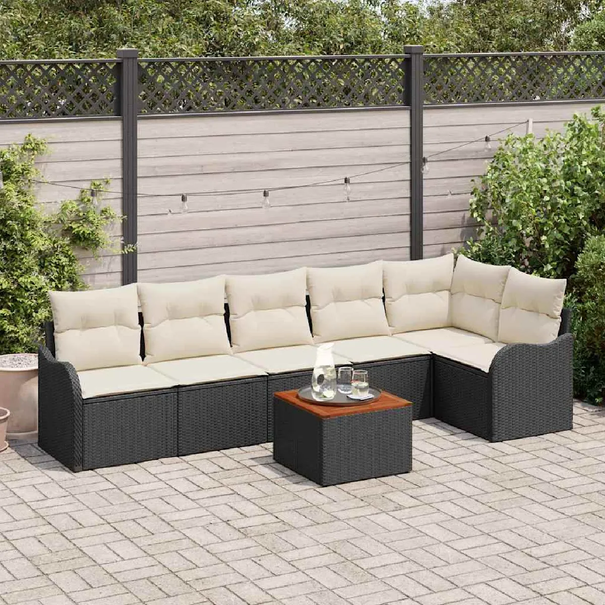 vidaXL Ensemble de canapé de jardin avec coussin 7 pcs Noir polyrotin