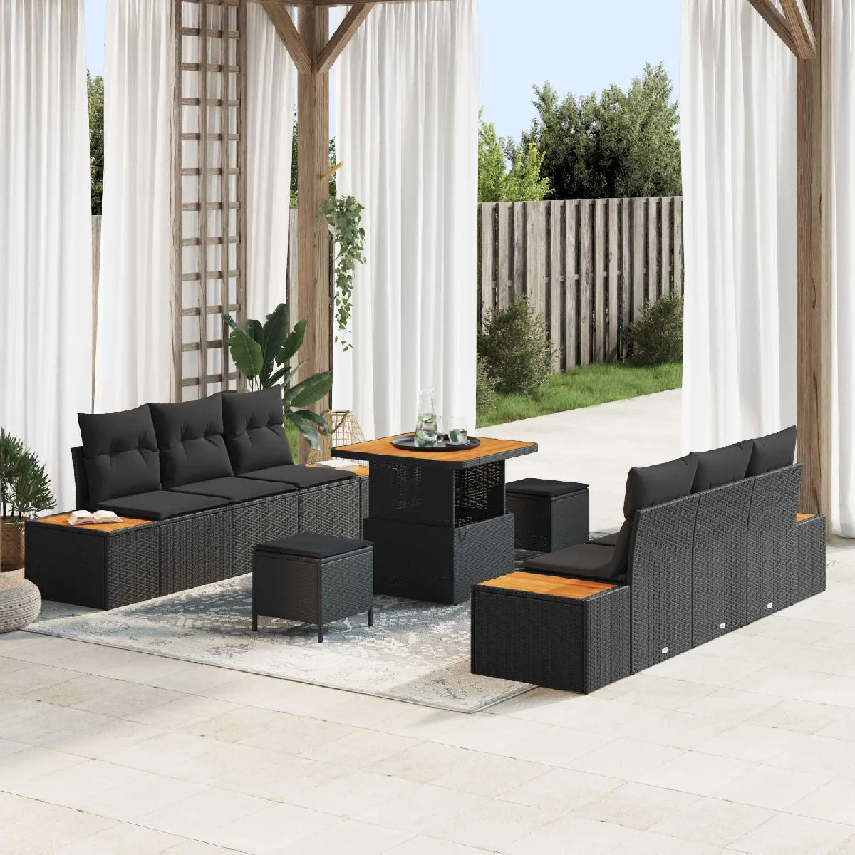 vidaXL Ensemble de canapé de jardin avec coussin 9 pcs - vue 10