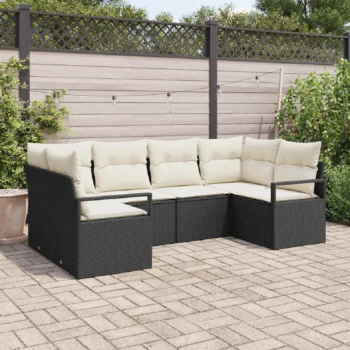 vidaXL Ensemble de canapé de jardin 6 pcs Noir et Blanc polyrotin