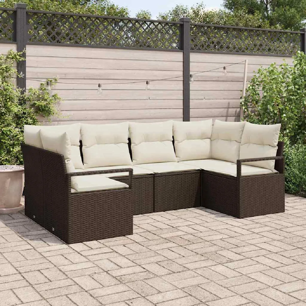 vidaXL Ensemble de canapé de jardin 6 pcs Marron et blanc polyrotin