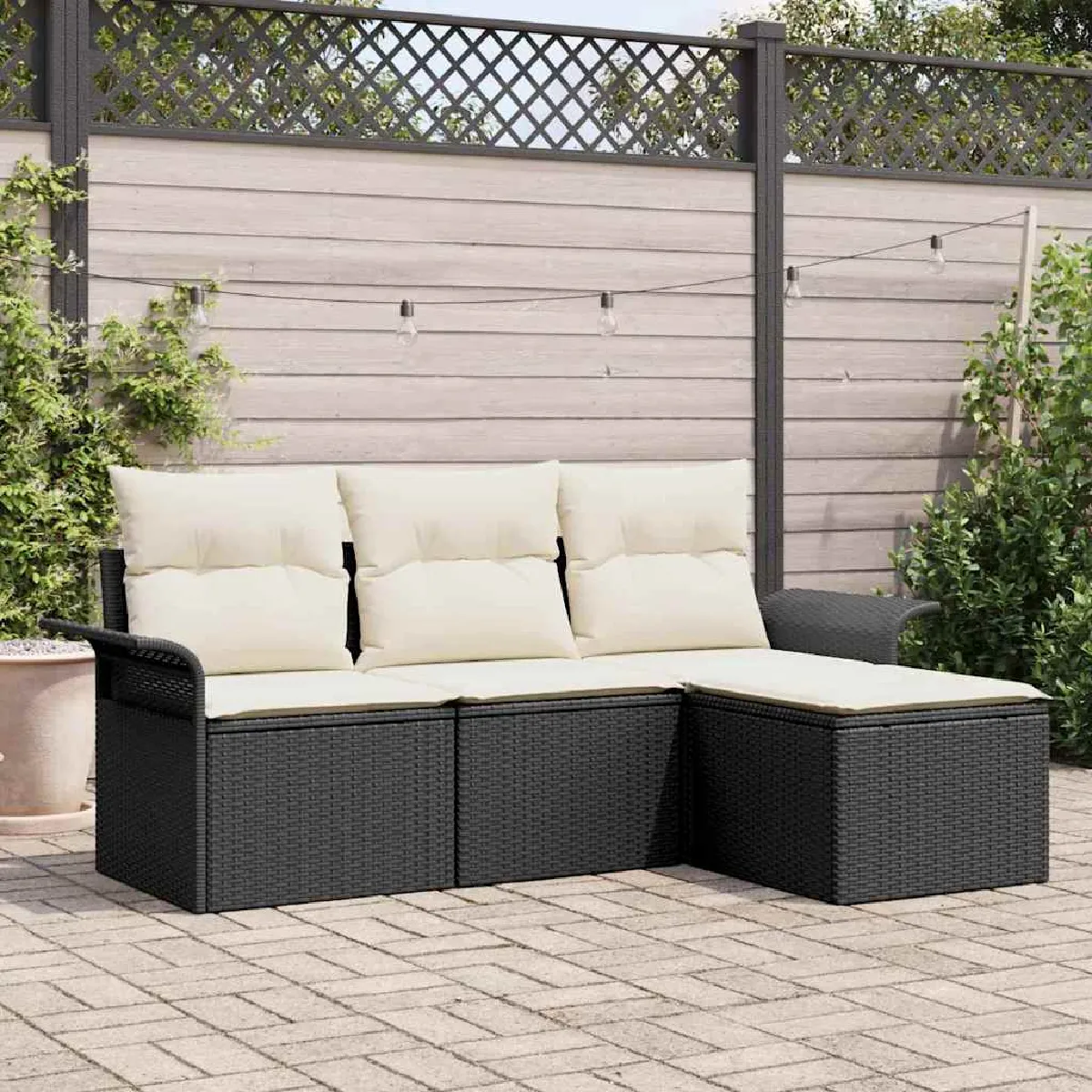 vidaXL Ensemble de canapé de jardin avec coussin 4 pcs Poly rotin - vue 5