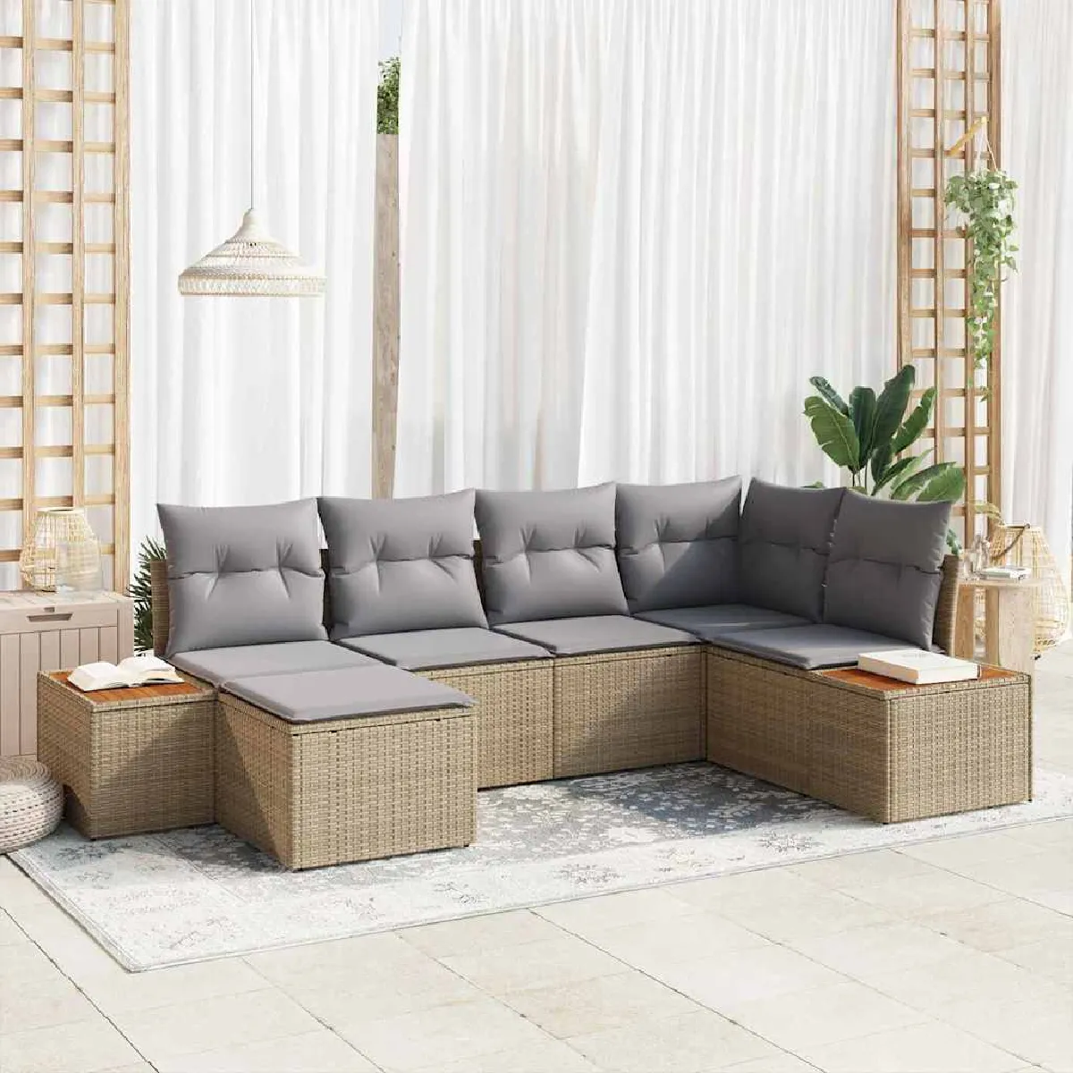 vidaXL Ensemble de canapé de jardin 7 pcs Beige et Gris clair
