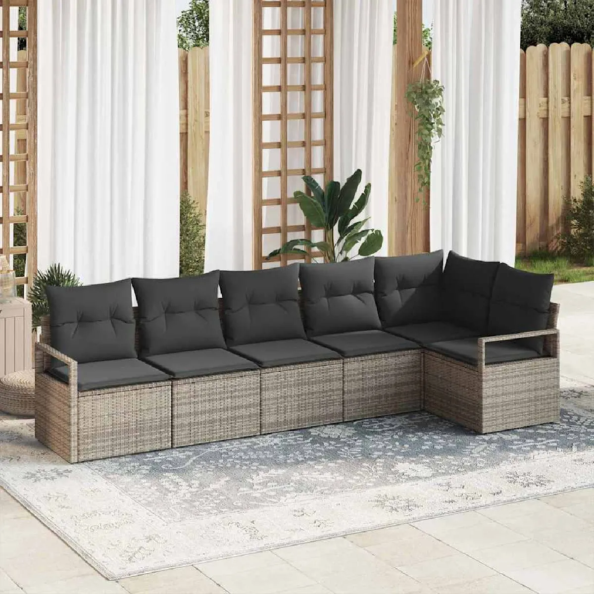 Non Communiqué Gris Ensemble De Canapés De Jardin De 6 Pièces Avec Coussins En Rattan Synthétique - Image 3