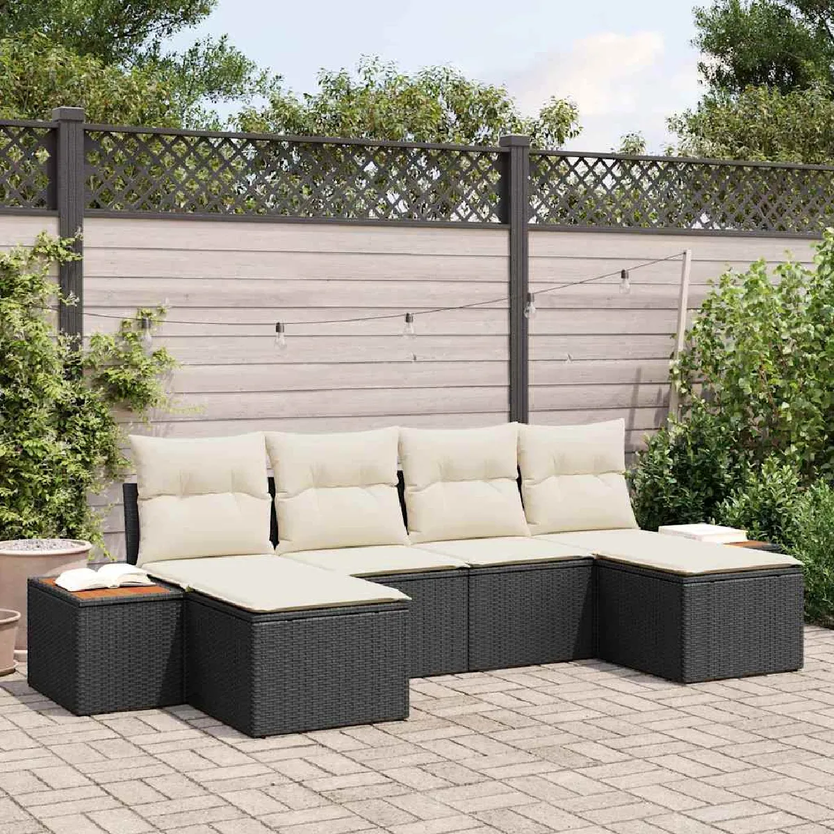 vidaXL Ensemble de canapé de jardin 6 pcs et crème Poly Rattan - vue 2