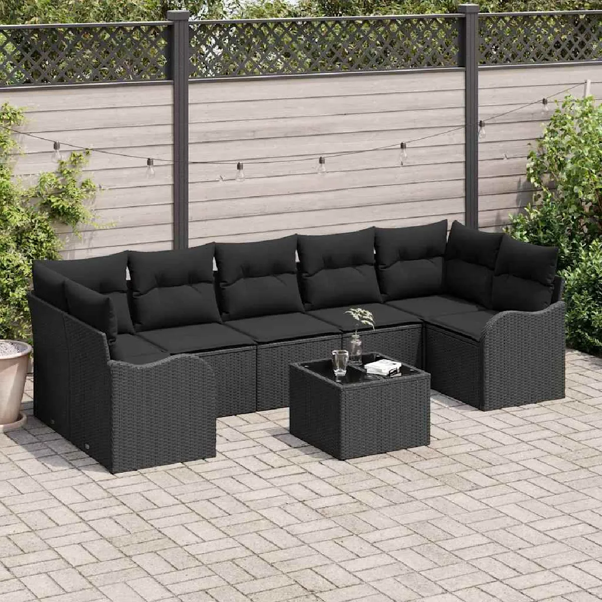 Ensemble de canapé 8 pièces avec coussins noirs en poly rotin 3349491 - vue 10