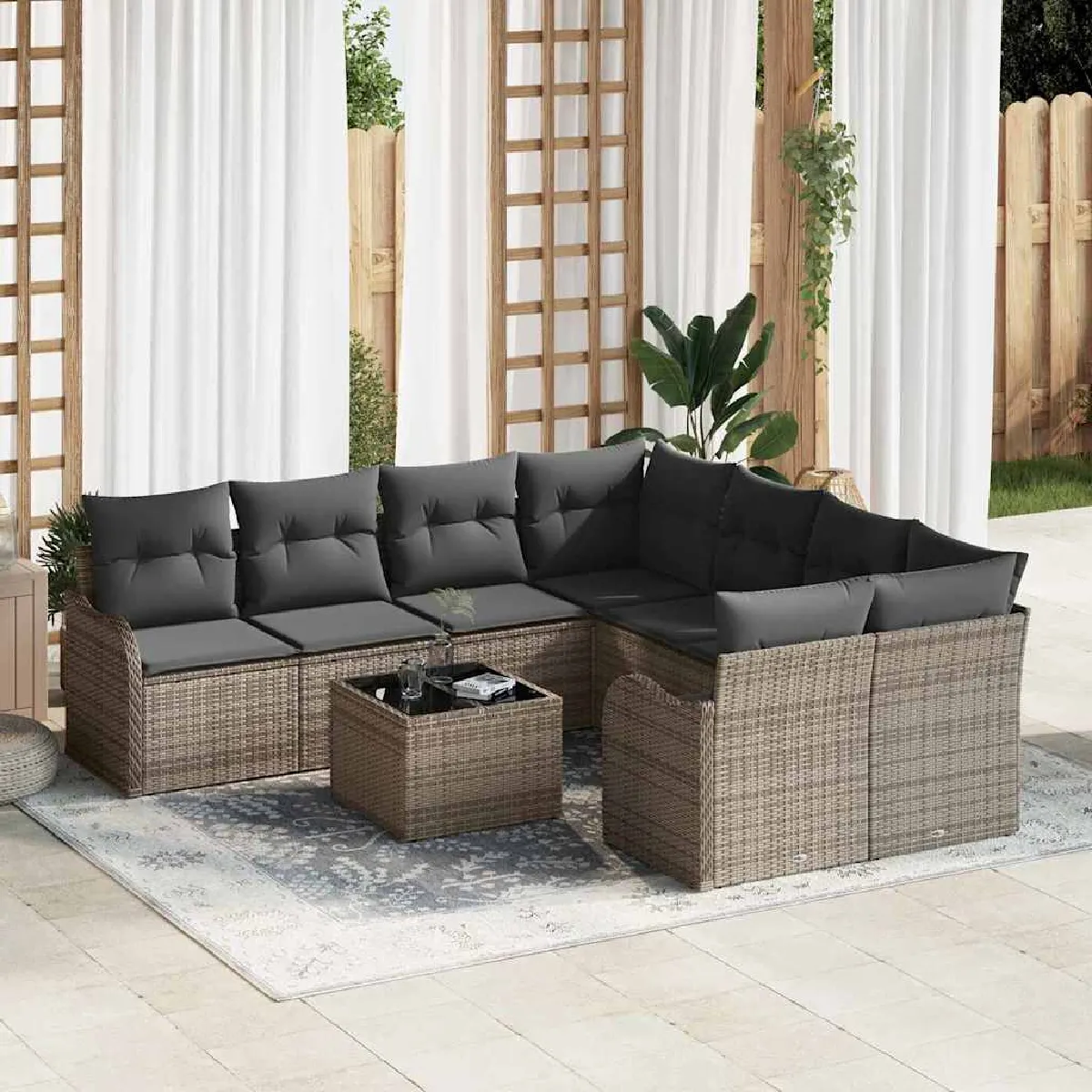 vidaXL Ensemble de canapé de jardin avec coussin 9 pcs Gris