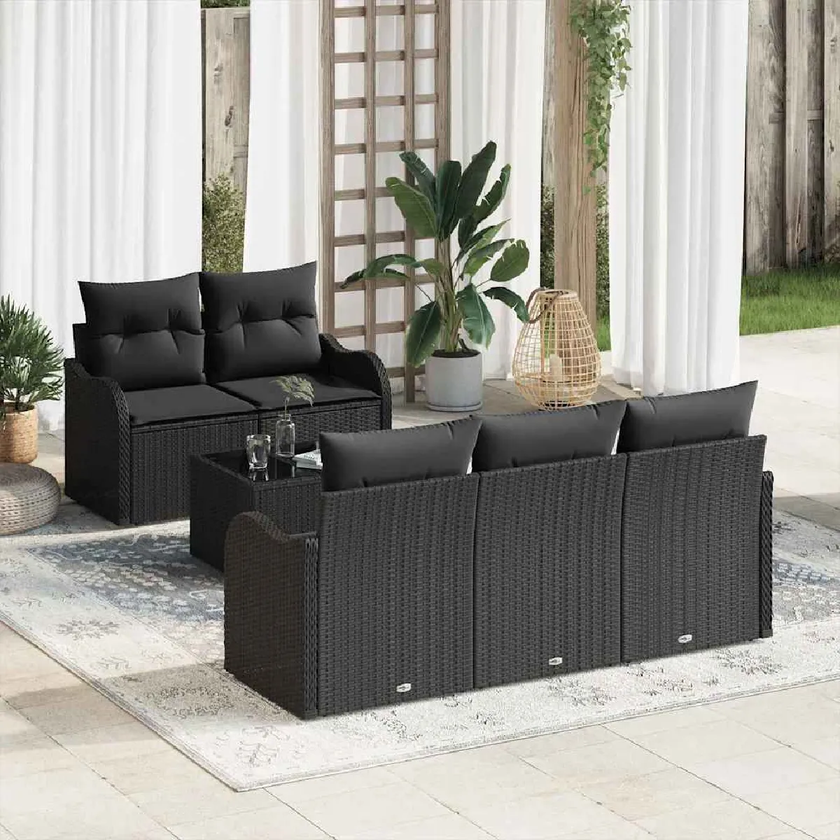 Vidaxl Noir Ensemble De Canapé De Jardin Polyrotin