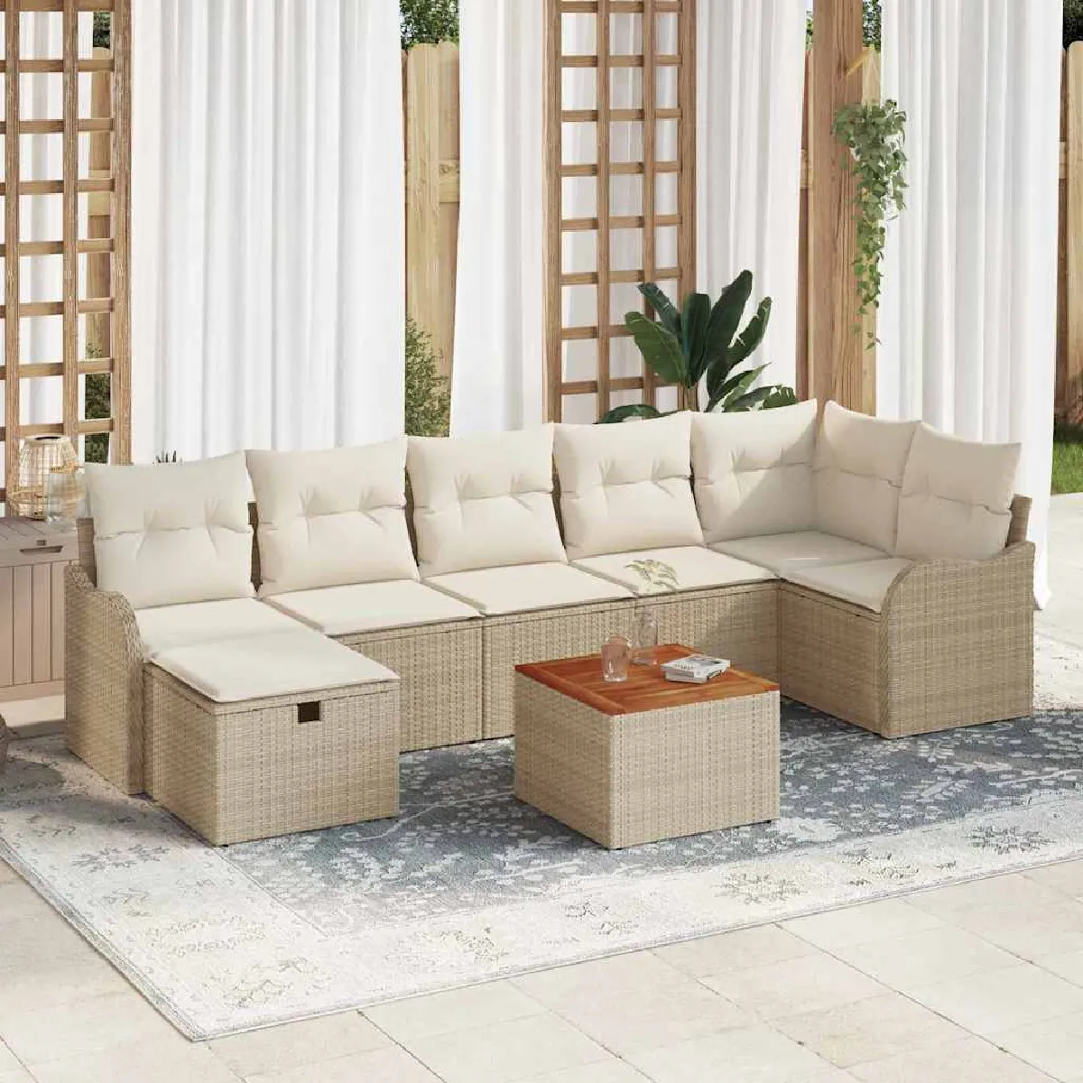 Vidaxl Beige Ensemble De Canapé De Jardin 8 Pcs Poly Rotin