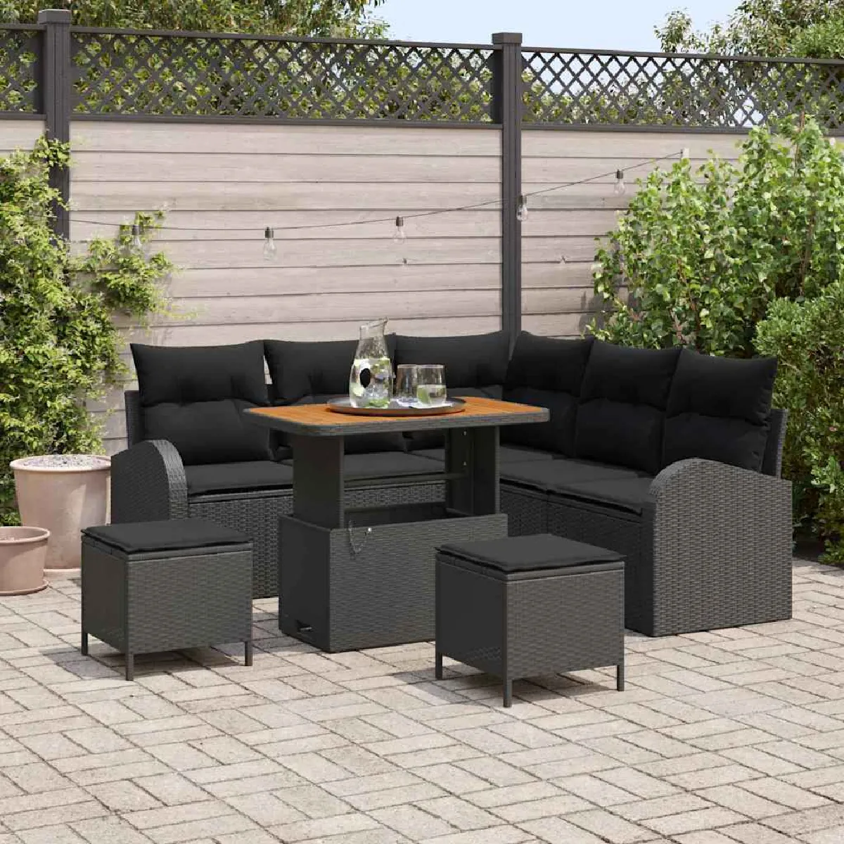 vidaXL Ensemble de canapé de jardin avec coussin 8 pcs Noir