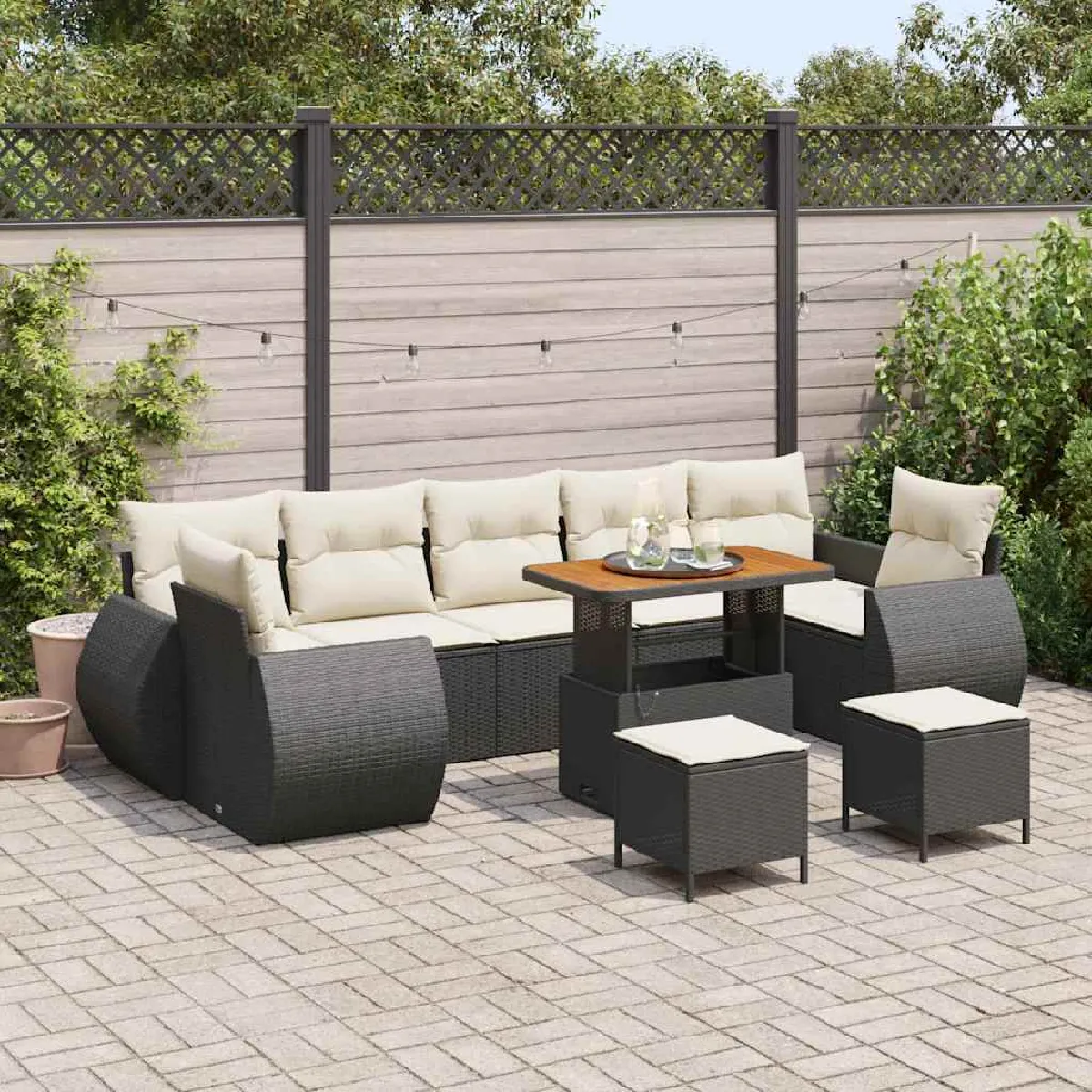 vidaXL Ensemble de canapé de jardin avec coussin 10 pcs Noir et crème