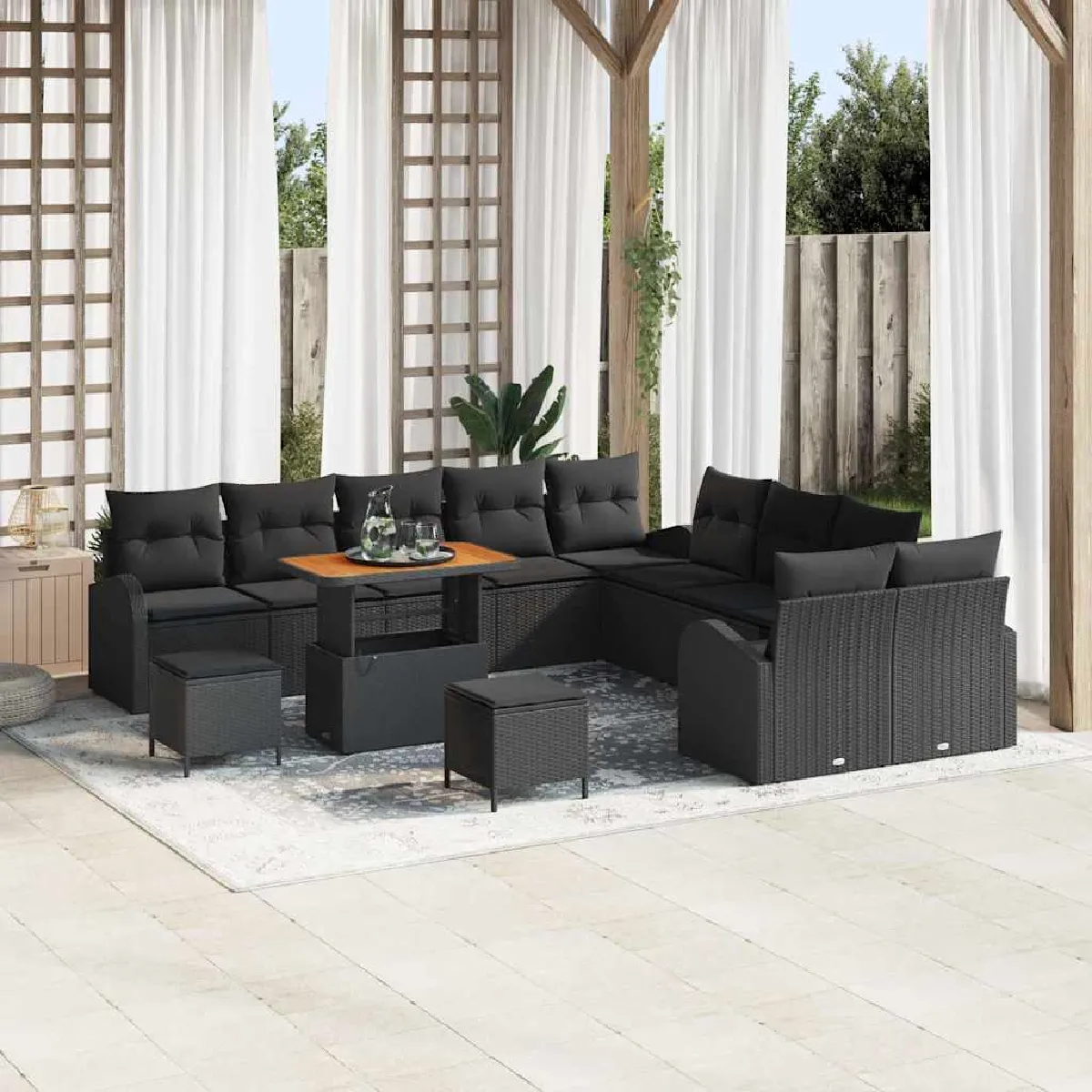 vidaXL Ensemble de canapé de jardin avec coussin 13 pcs Noir