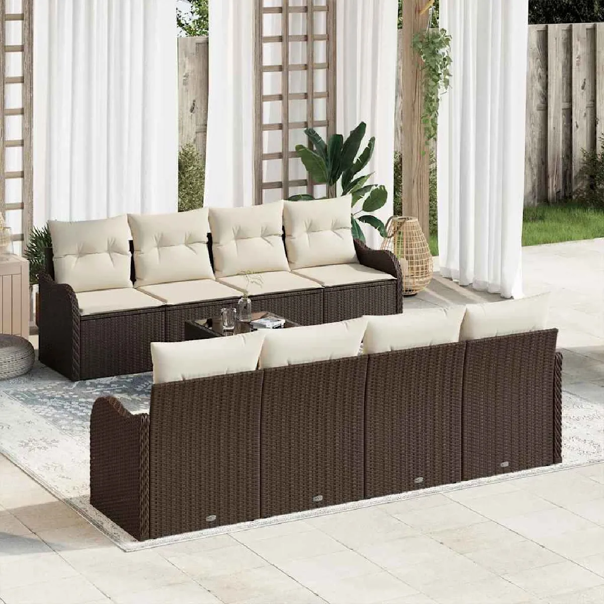 vidaXL Ensemble de canapé de jardin avec coussin 9 pcs et crème - vue 4