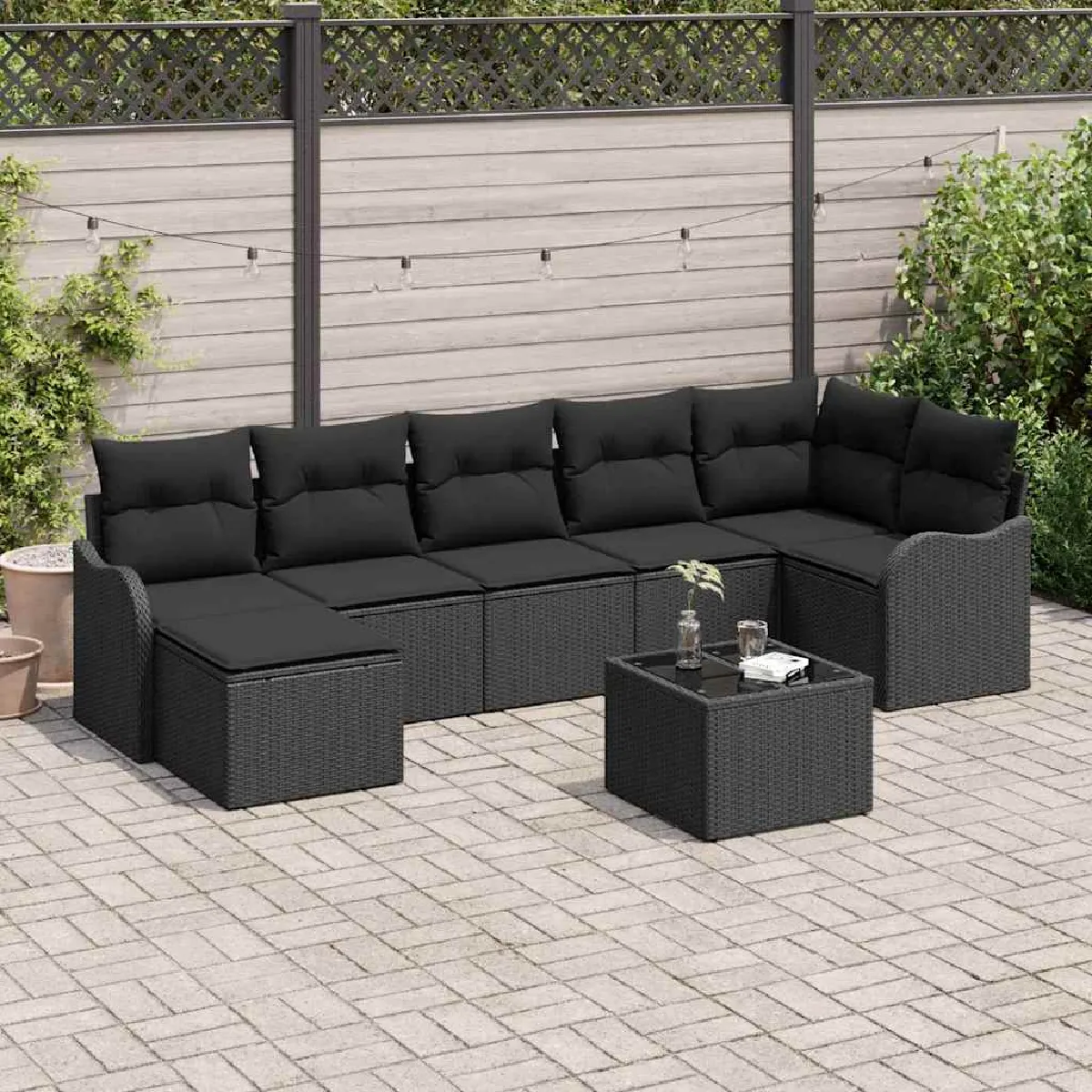 vidaXL Ensemble de canapé de jardin avec coussin 8 pcs Noir Poly rotin