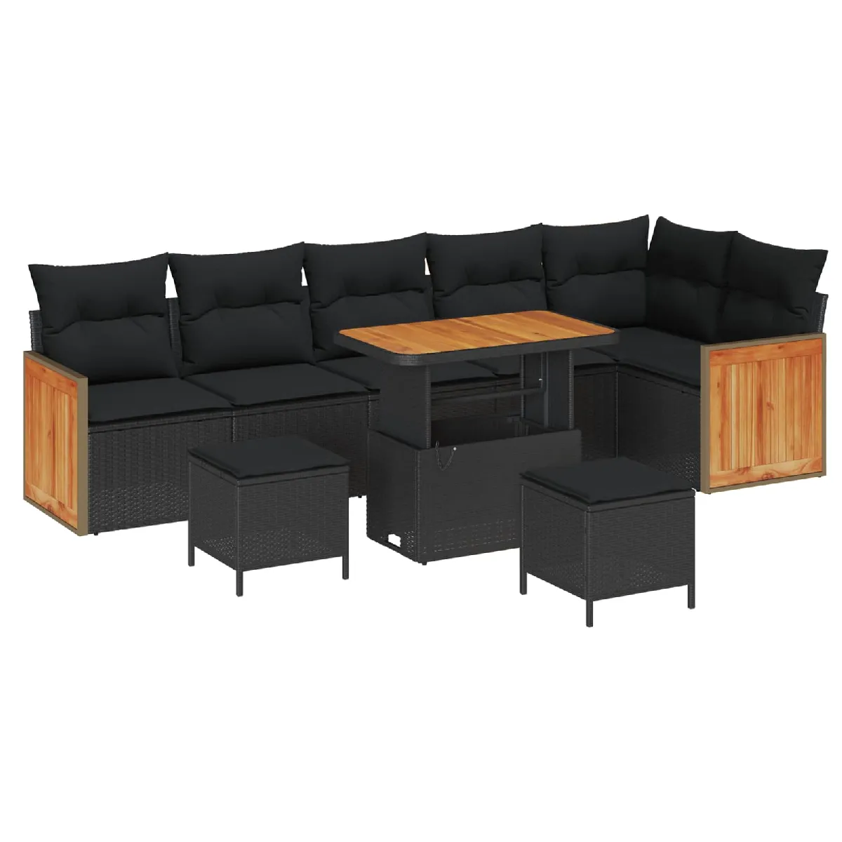 vidaXL Ensemble de canapé de jardin avec coussin 9 pcs Noir