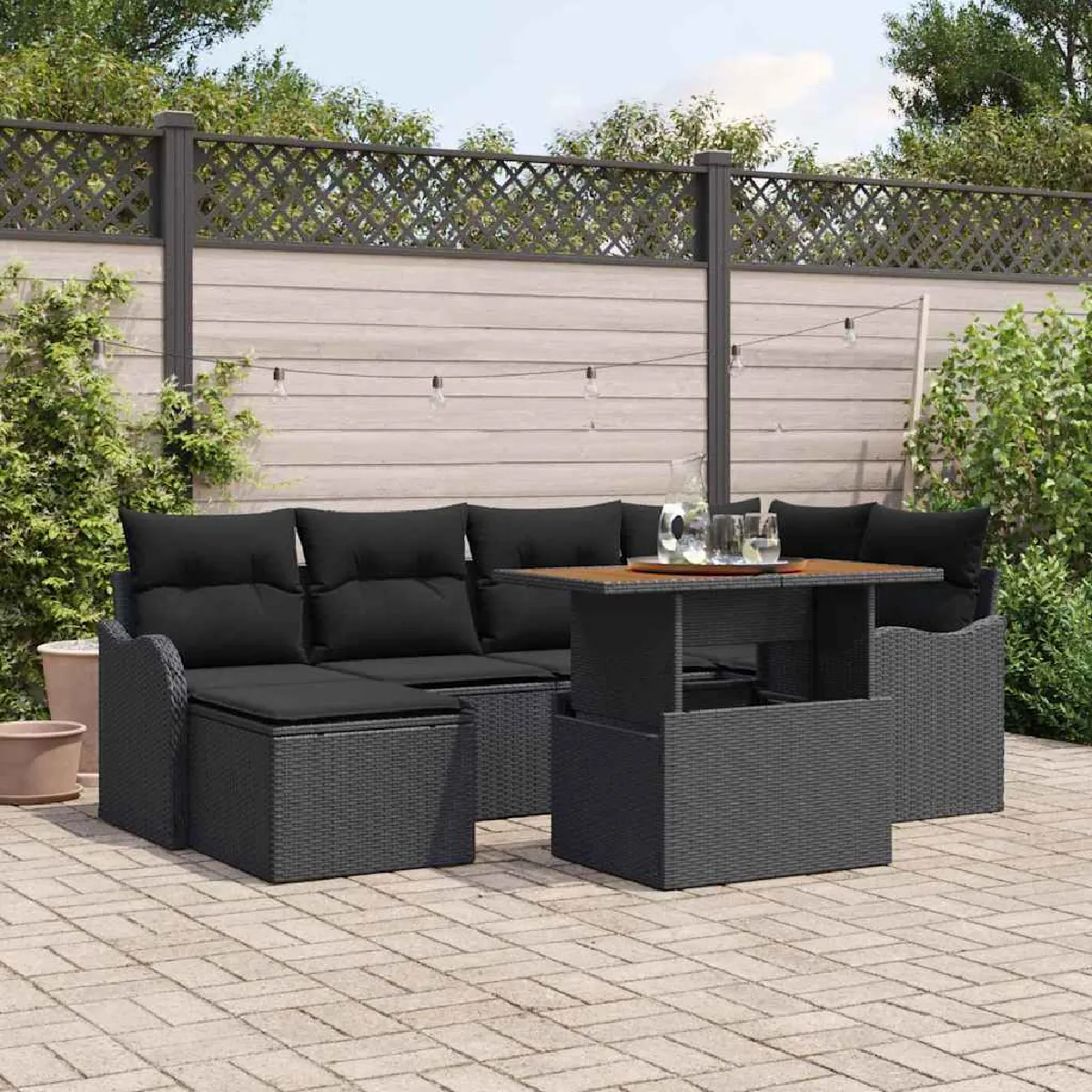 VIDAXL - Ensemble de Canapés de Jardin - 7 Pièces - Noir - Image 3