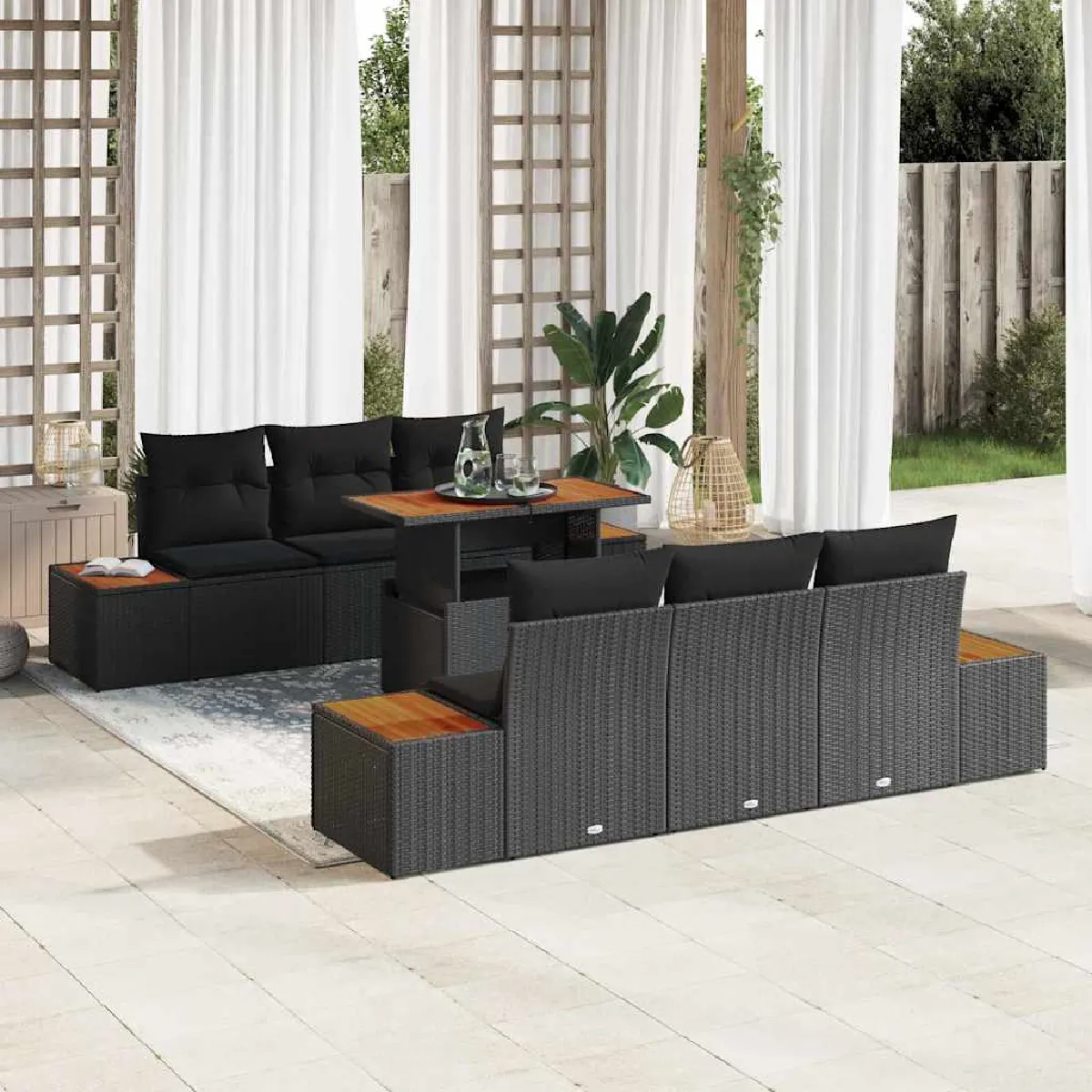VIDAXL - Ensemble de salle à manger de jardin - 7 pièces - Noir - Image 3