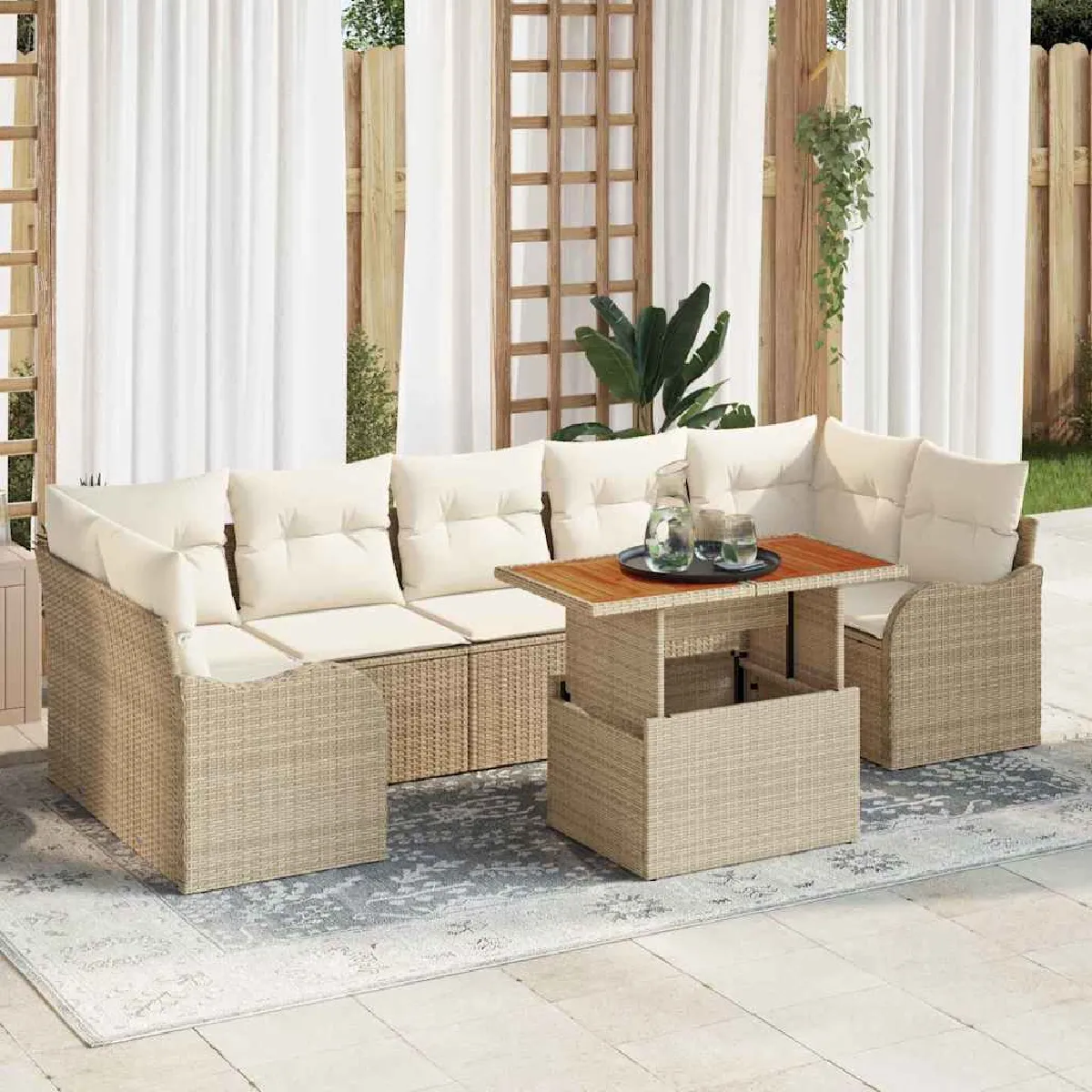 vidaXL Ensemble de canapé de jardin 8 pcs Beige Poly rotin